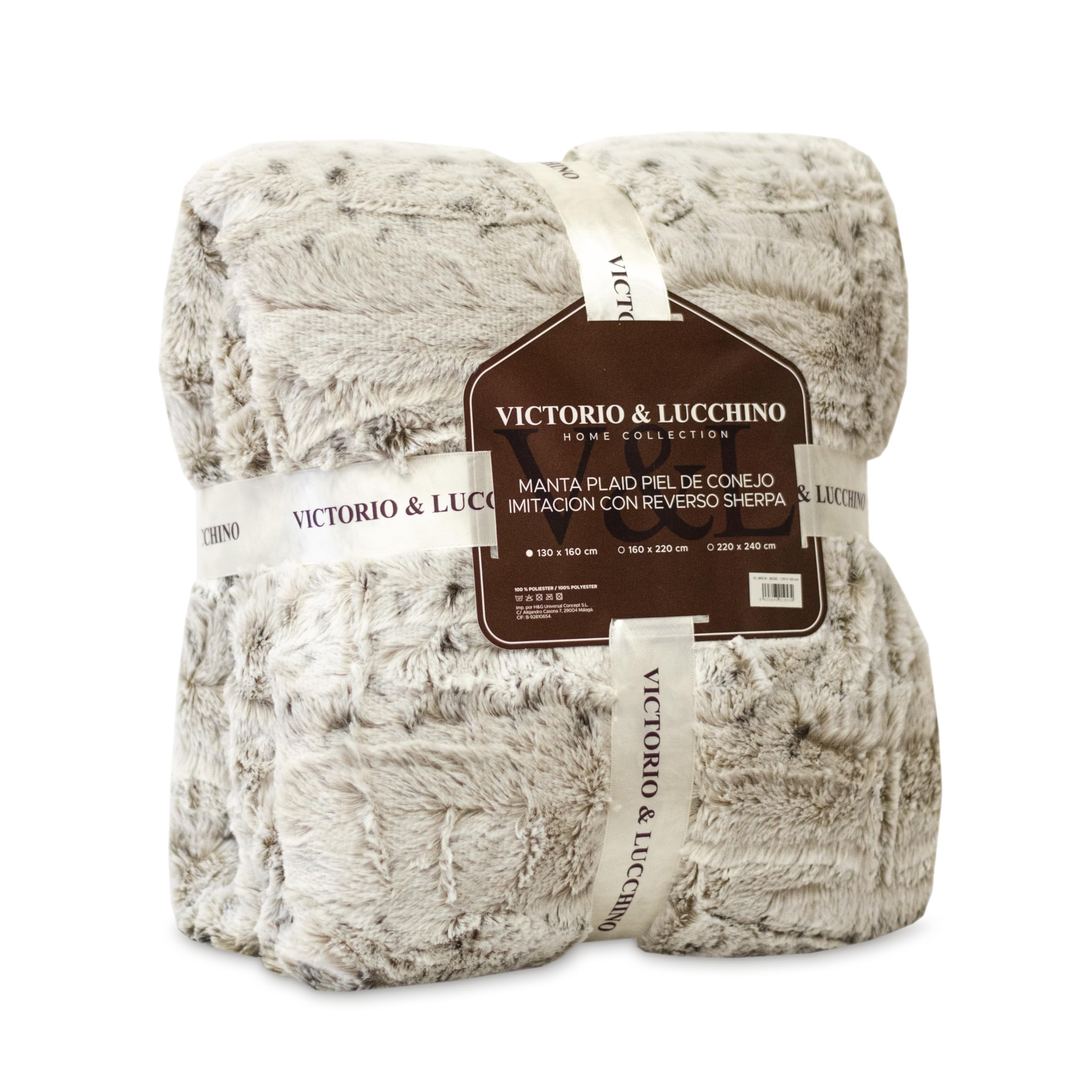 Victorio & Lucchino Manta Plaid Piel De Conejo Imitacion con Reverso Sherpa - Manta Suave para el Sofa o para Cama (VL-80518) (Beige, 160 X 220 Cm)
