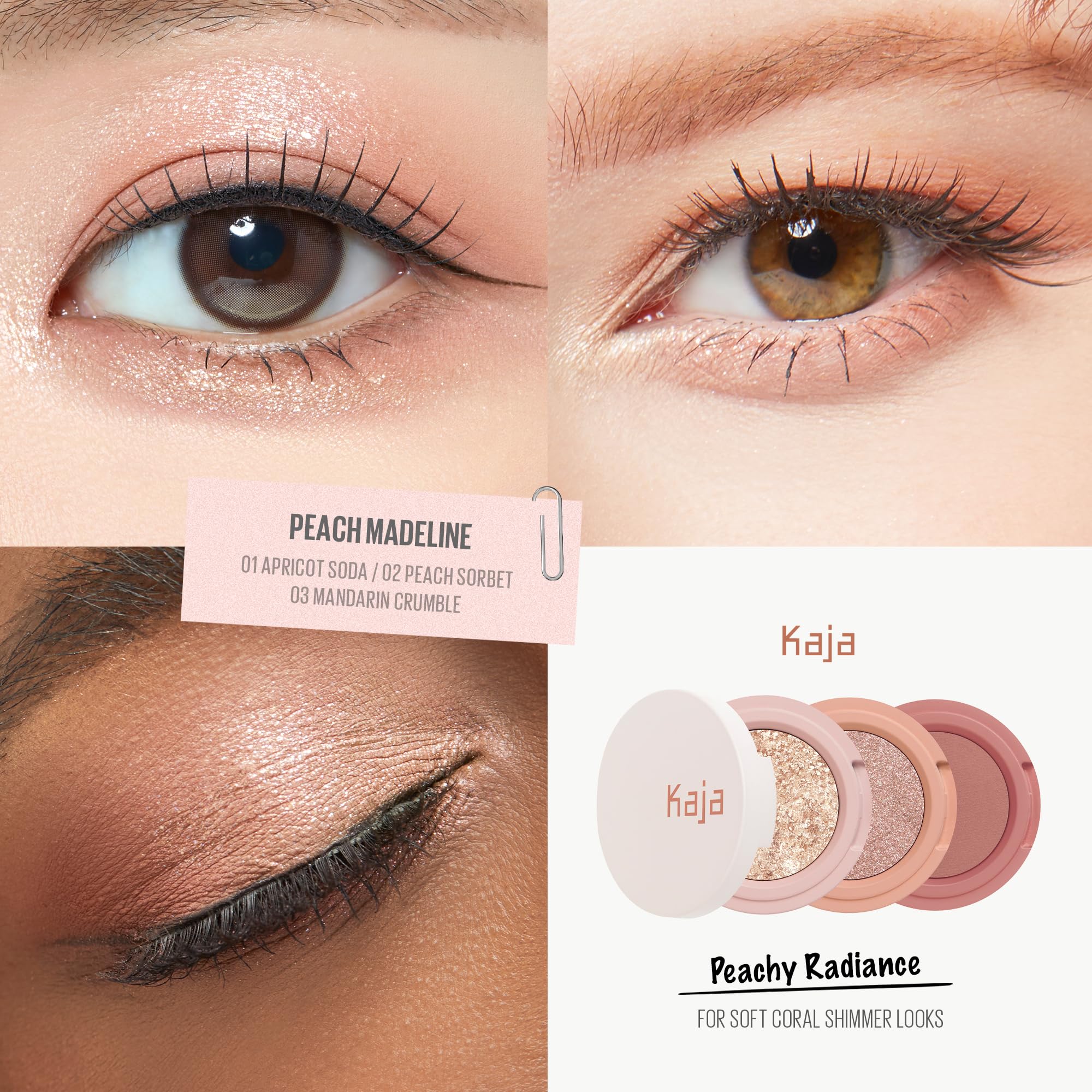 Kaja Beauty Bento Collection - Trío de sombras de ojos Bouncy | 16 Peach Madeline | Tono melocotón desnudo | Vegano, libre de crueldad animal