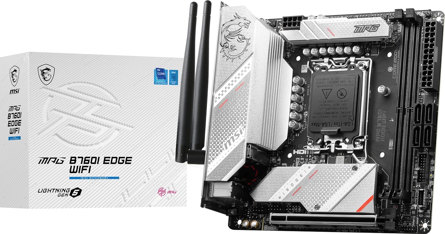 MSI MPG B760I Edge WiFi Mini ITX Motherboard, Mini ITX – Supports Intel 12/13/14th Gen Core Processors, LGA 1700-8 Direct 90A VRM, DDR5 Memory Boost 7200+MHz/OC, Pcie 5.0 X16, 2 X M.2 Gen4, Wi-Fi 6E