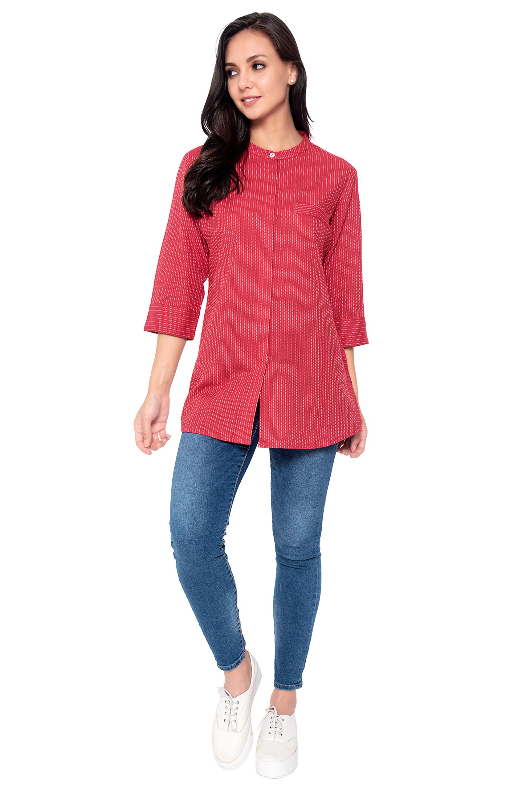 Women's Cotton Casual Wear Printed Red Short Kurti/Tunic/Top for Girls