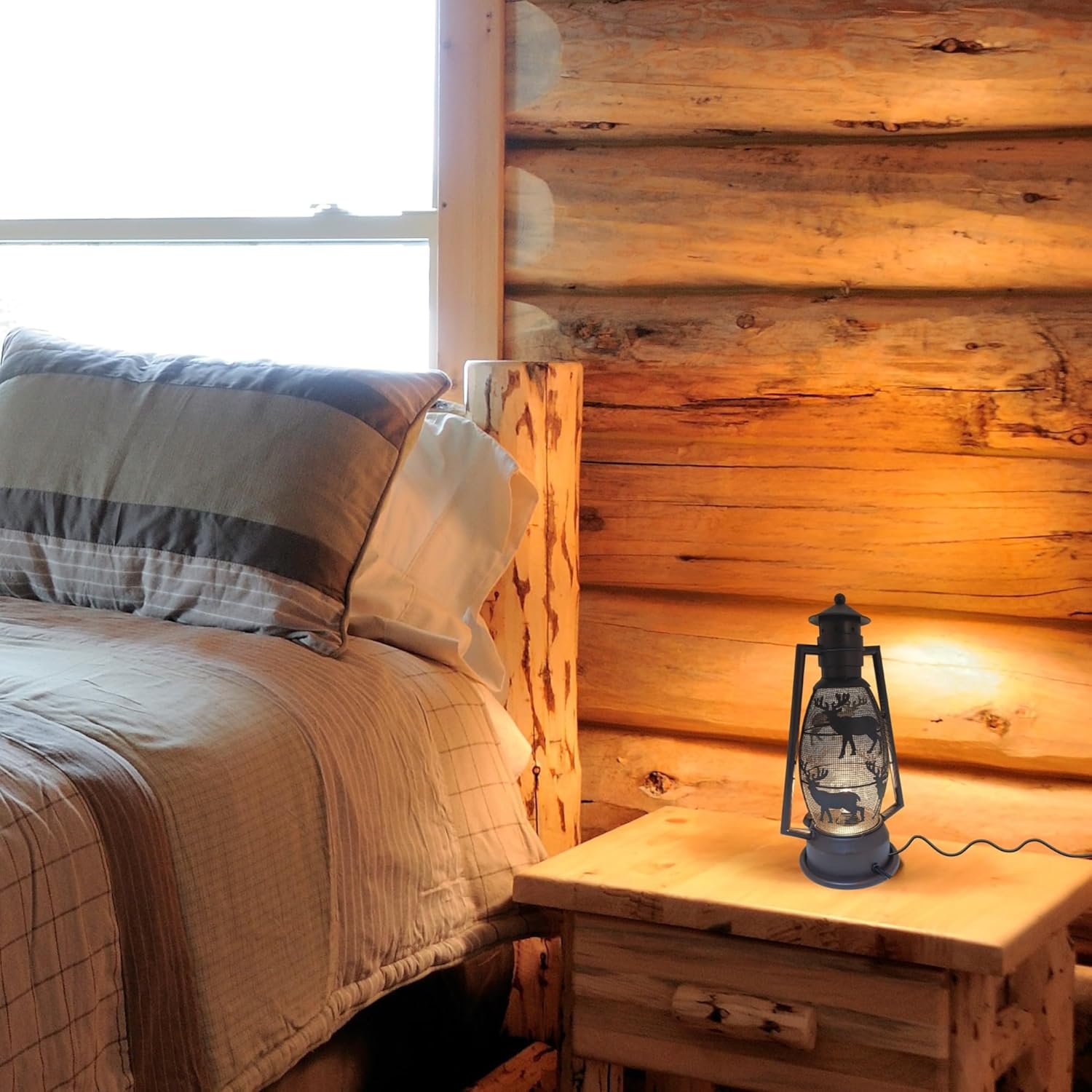 BestGiftEver Rustic Deer Silhouette Design Night Light Table Lantern– Electric Plug-in Small Lamp for Cabin, Lodge, Farmhouse, or Western Décor