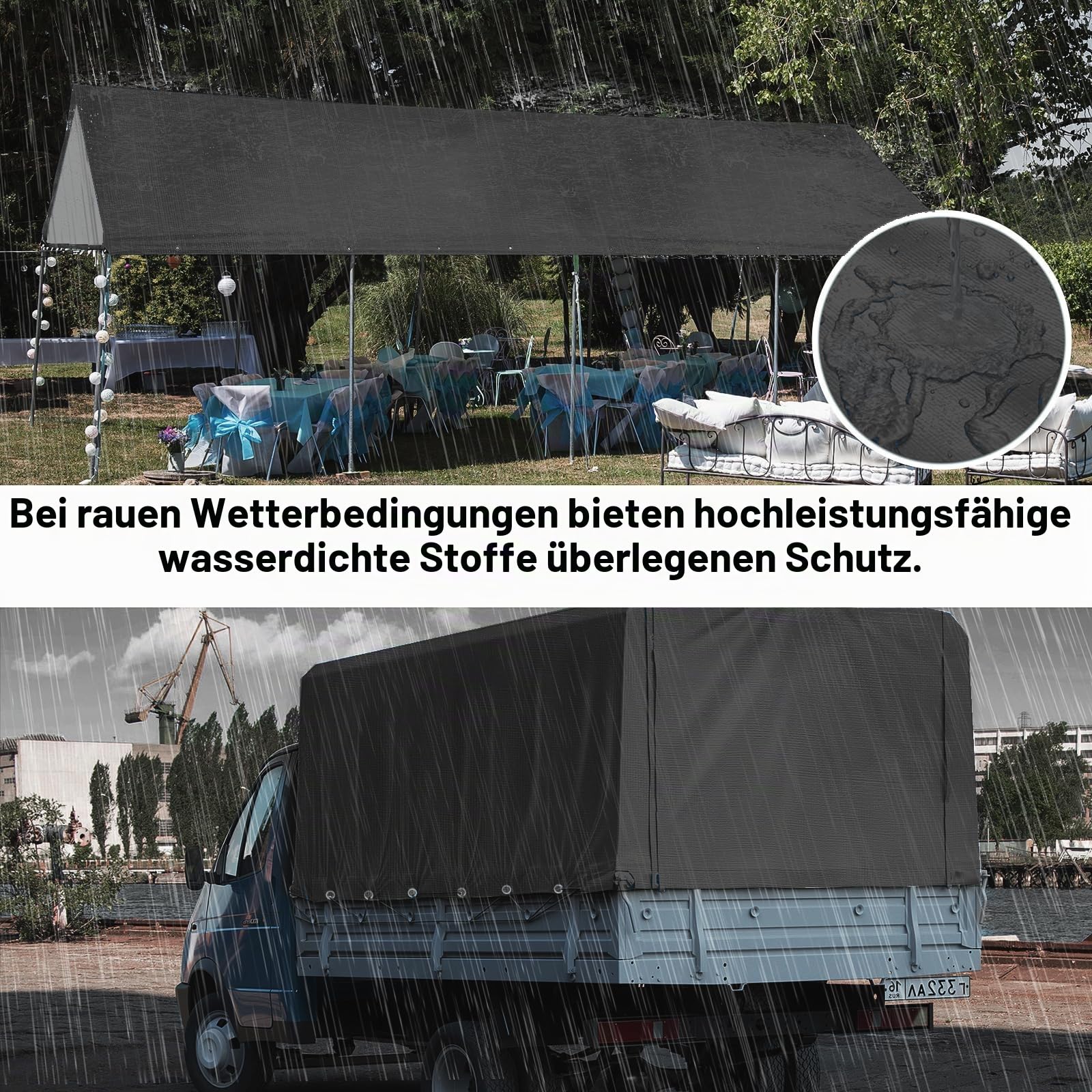 Gewebeplane Schwarz Abdeckplane mit ösen 260g/m² Zelt wasserdicht LKW Schutzplane Allzweck Reißfest UV Abdeckfolie für Gartenmöbel Trampolin Dach Auto Holz Boot Abdeckung (4m x 7m)