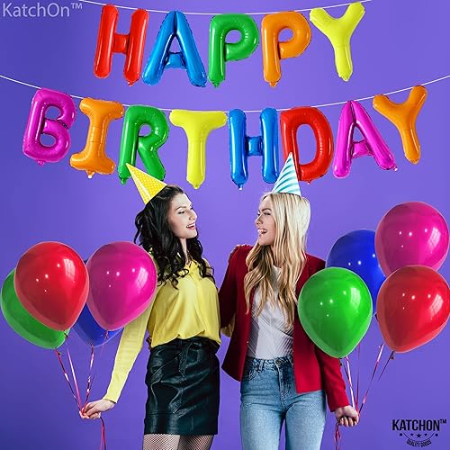 Miniatura 3 de KatchOn Cartel de globos de feliz cumpleaños arcoíris - 16 pulgadas  Globo de papel de aluminio de feliz cumpleaños decoraciones de cumpleaños