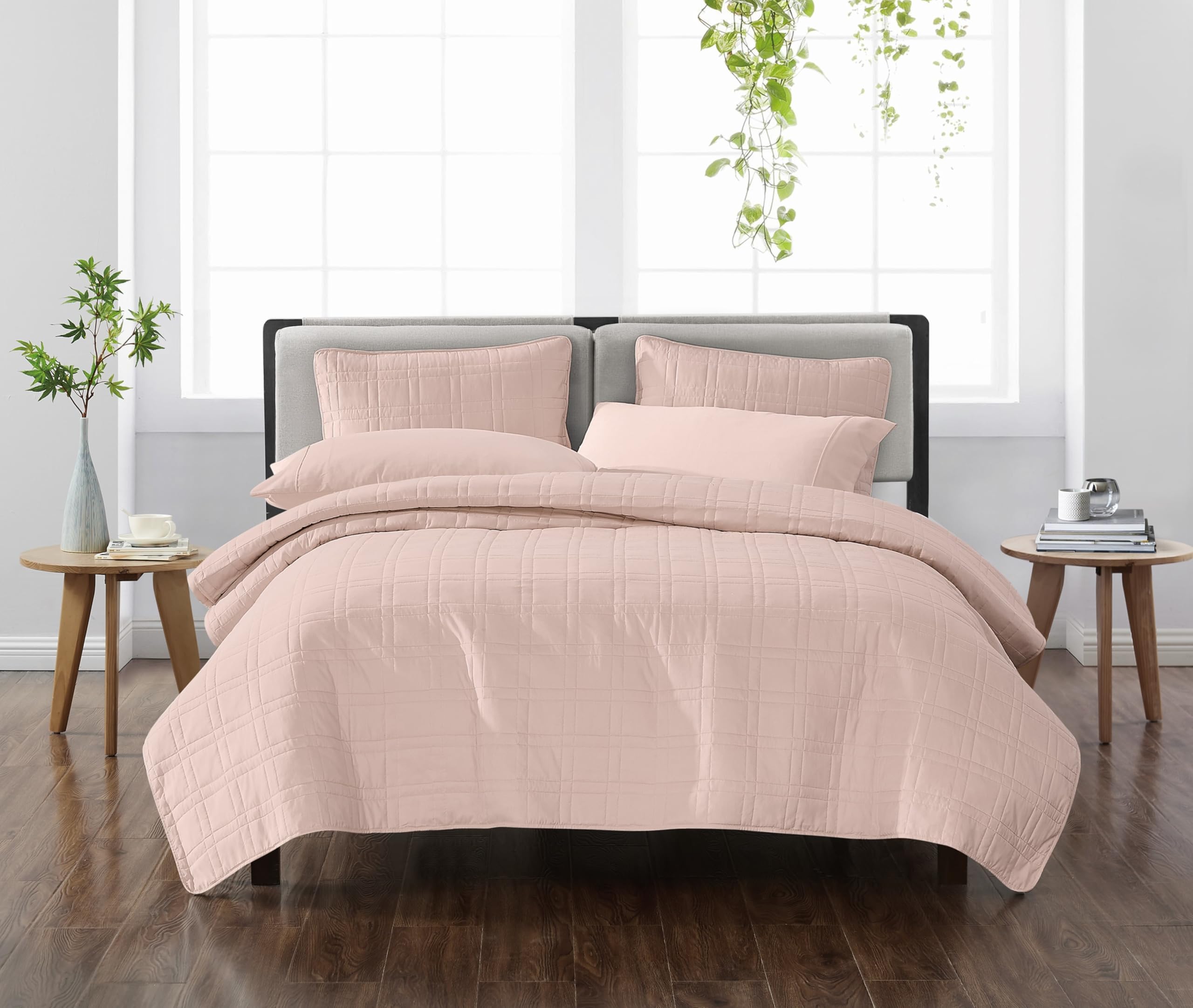 CANNON Solid Peach Blush King 3 Piece Quilt Set