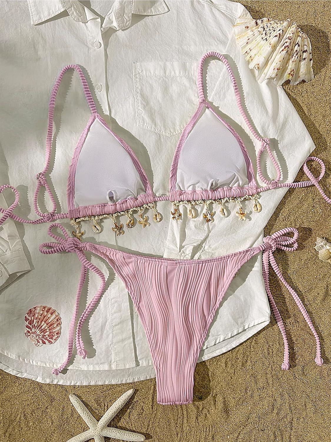 BIKINX Sexy Bikini Sets for Women Seashell Halter Tie Back Two Piece Swimsuit Color Block Triangle Bathing Suit
