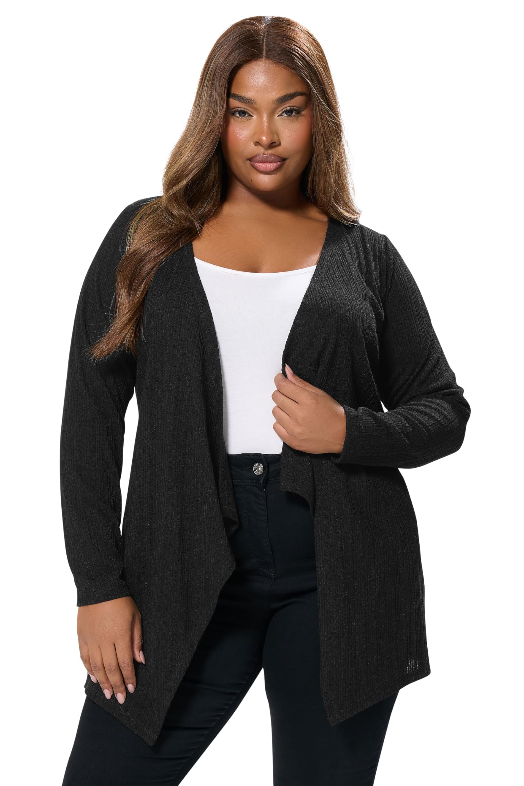 Yours Curve Ribbed Waterfall Cardigan - Women's - Plus Size Curve