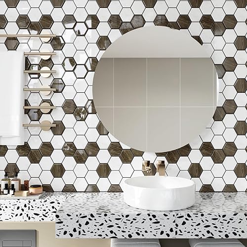 Miniatura 3 de CRE8TIVE 4 hojas de azulejos hexagonales para despegar y pegar contra salpicaduras de 12 x 12 pulgadas para pegar en el muro para cocina,