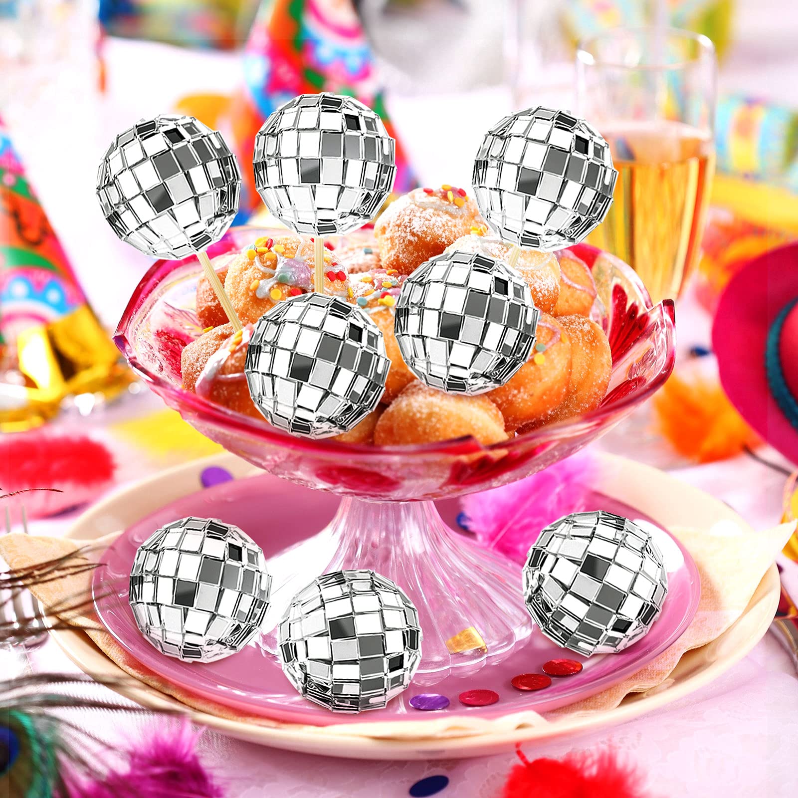 Buy 20 Pieces Disco Ball Cake Toppers Mirror Disco Ball Cupcake Toppers