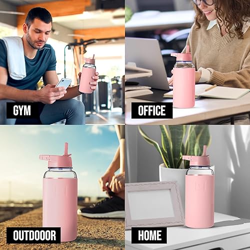 Miniatura 7 de IRON FLASK Botella de agua deportiva de vidrio  Tapa de popote de 32 onzas, hermética a prueba de fugas, aislada al vacío, vidrio de bosilicato,