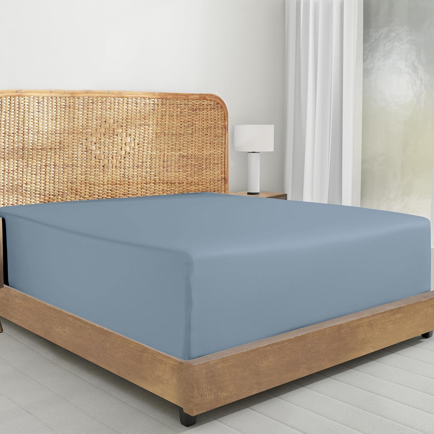 California Design Den Queen Fitted Sheet Only Deep Pocket - 100% Organic Cotton Fitted Sheet Queen, Crisp Percale, Snug-Fit, Lightweight and Durable - Blue Hydrangea