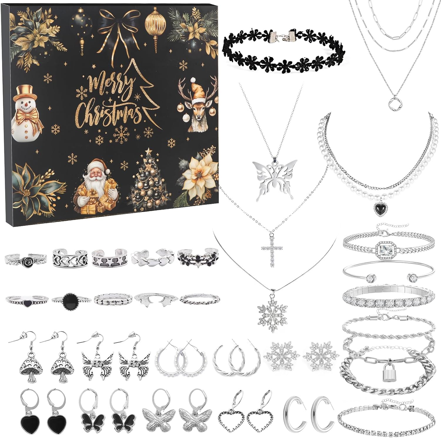 Jewelry Advent Calendar 2025 for Women – 24 Days Advent Calendar 2025 Adult Women,Christmas Surprise Gifts Set with Earrings, Necklace, Bracelet and Ring,DIY Holiday Gifts for Adult Women-33pcs