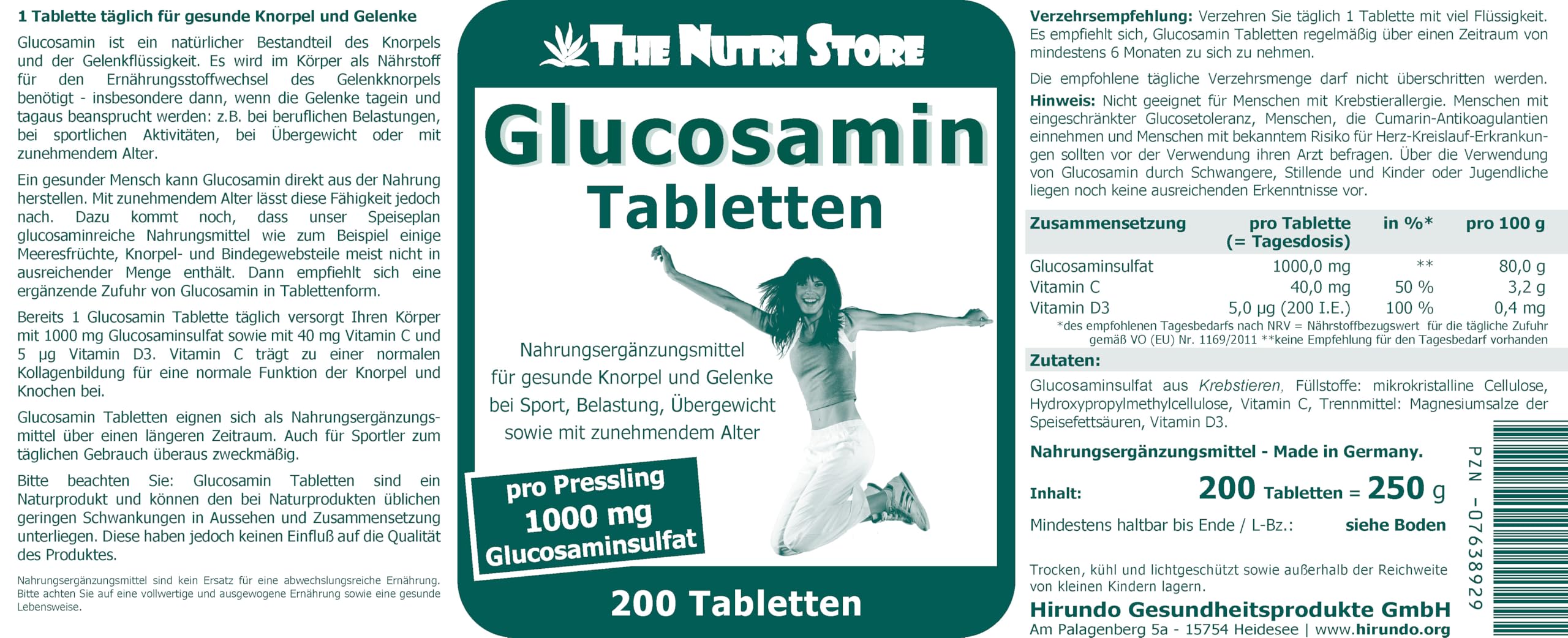 Glucosamin 1000 mg pro Tablette - 200 Stk. - 6-7 Monatsvorrat