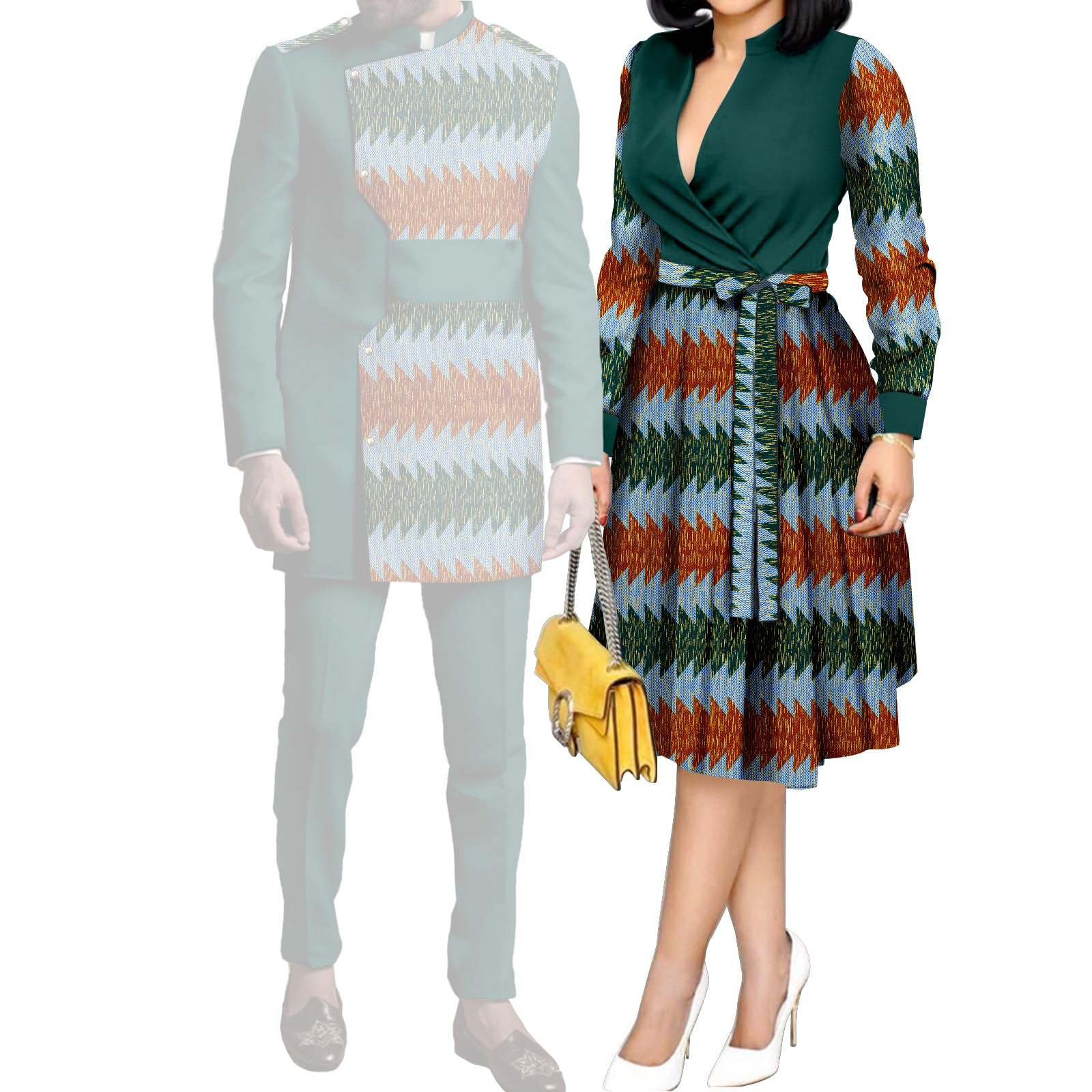 African Suits for Couples Women Kente Print Cotton Patchwork Dress Dashiki Men Suits Top and Pants