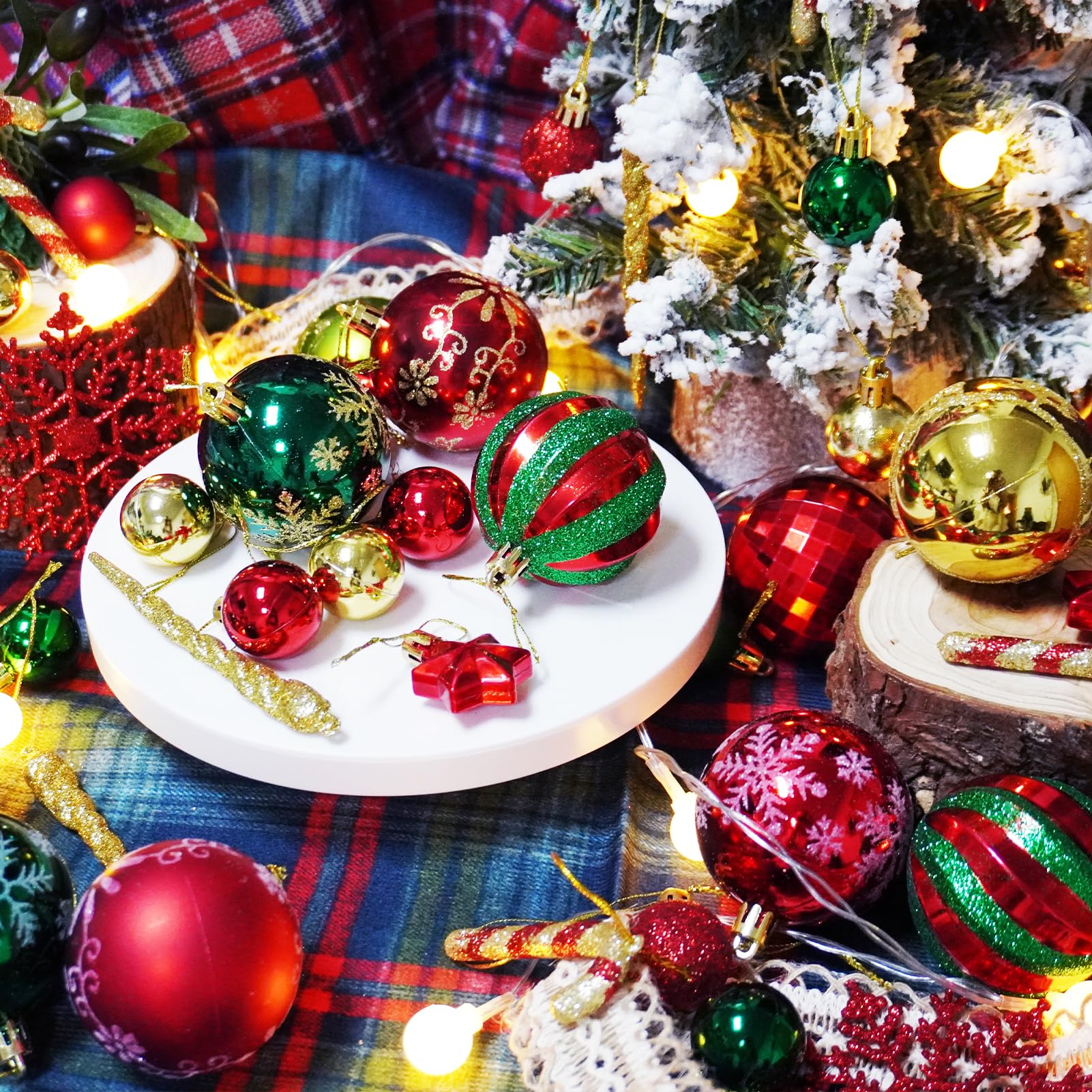 Ornamenti per albero di Natale, 135 pezzi, set di decorazioni per albero di Natale, kit di decorazione per albero di Natale infrangibile, bastoncino di zucchero da appendere, decorazione stravagante,