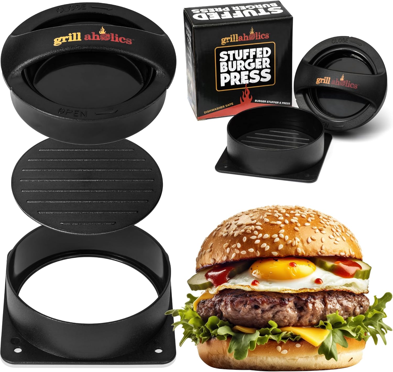 Grillaholics Stuffed Burger Press and Hamburger Maker Non Stick