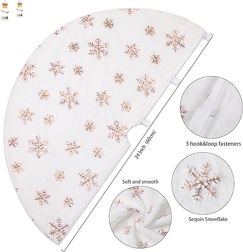 Miniatura 9 de Falda blanca para árbol de Navidad, falda de árbol de piel sintética, alfombra de árbol de lentejuelas de 24 pulgadas, falda de árbol de purpurina