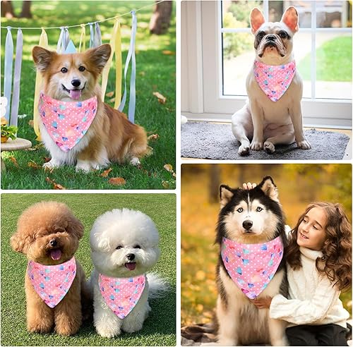 Miniatura 2 de Bandana suave para perro con patrón de corazón rojo, cómoda bufanda triangular de algodón para cachorros y perros pequeños, pañuelo reversible de