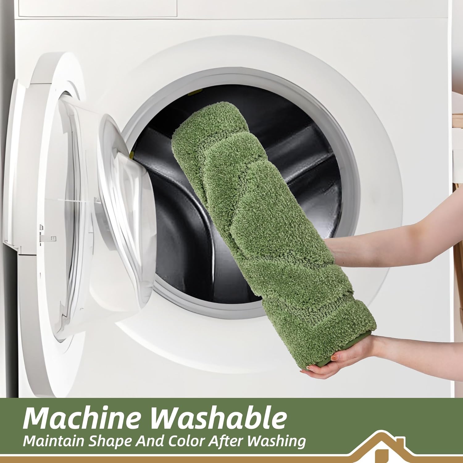 BEQHAUSE Bath Mat, Non-Slip Polyester Bathroom Rug, Soft and Absorbent, Quick Dry Shaggy Shower Mat, 20" x 32", Green