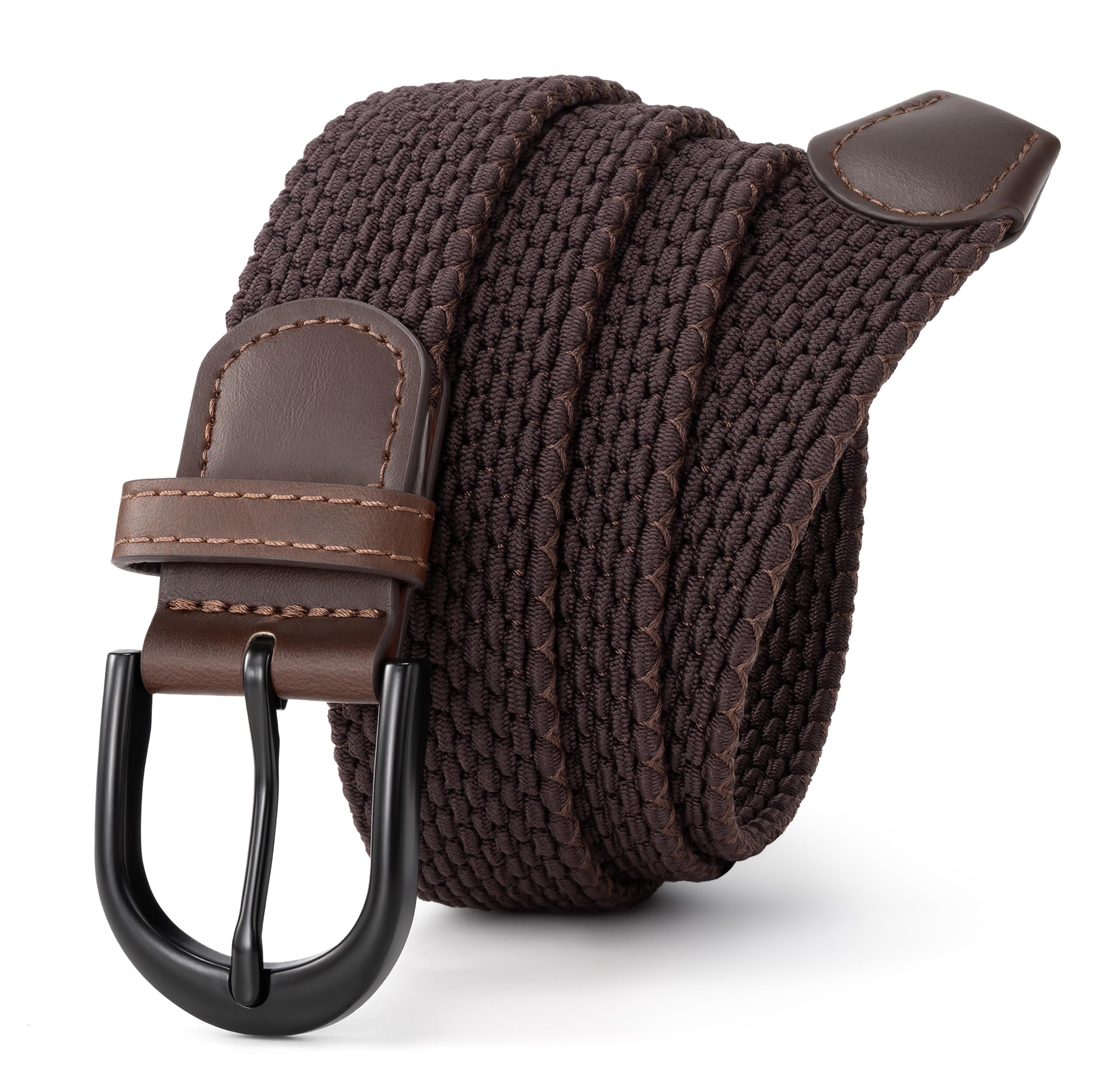 Mile High Life | Braided Stretch Elastic Belts | Pin Oval Solid Black Belt Buckle | PU Loop End Tip Men/Women/Junior Belt