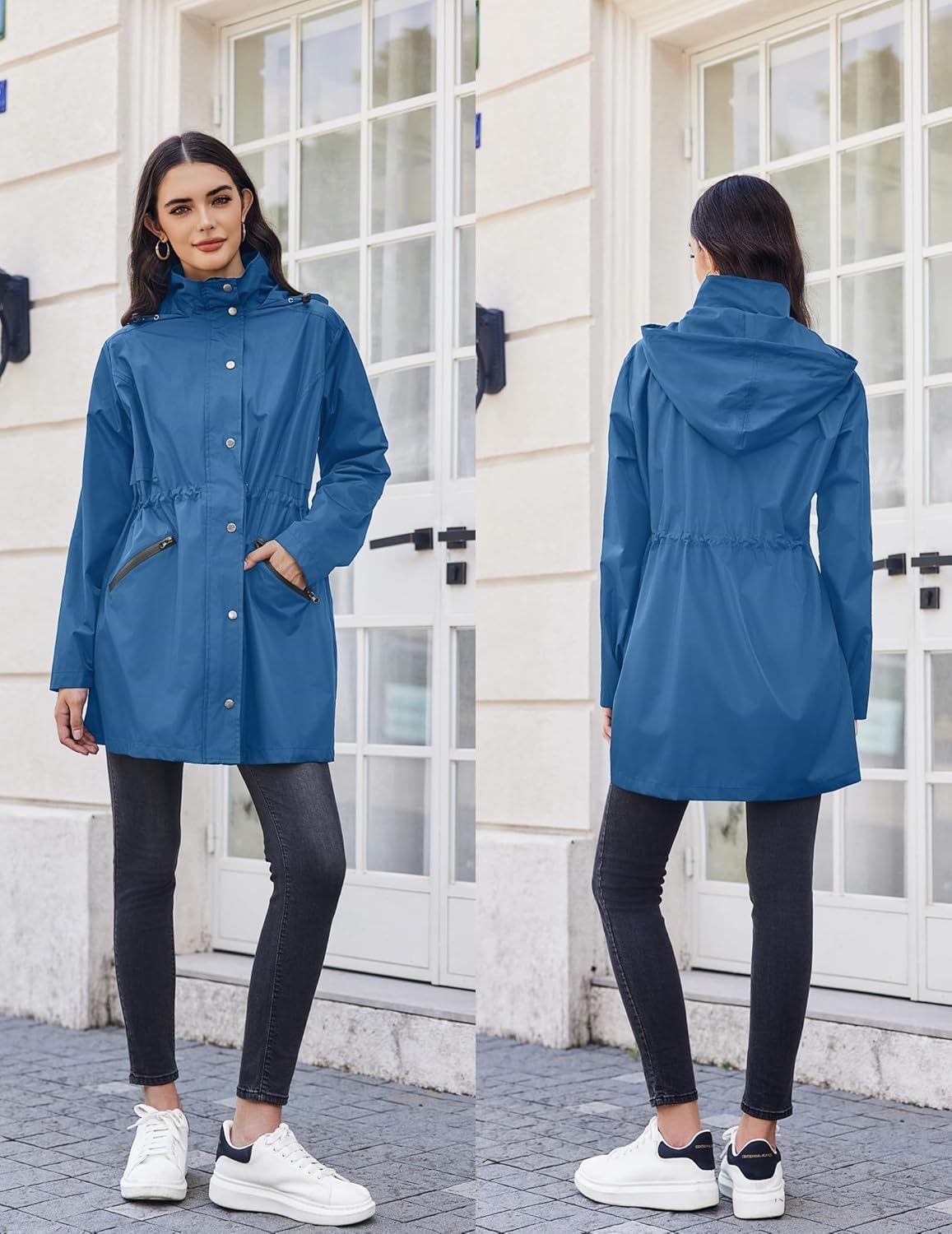 Zeagoo Raincoat Women Waterproof Long Hooded Rain Jacket Trench Coats Windbreaker Travel Jacket - Image 2