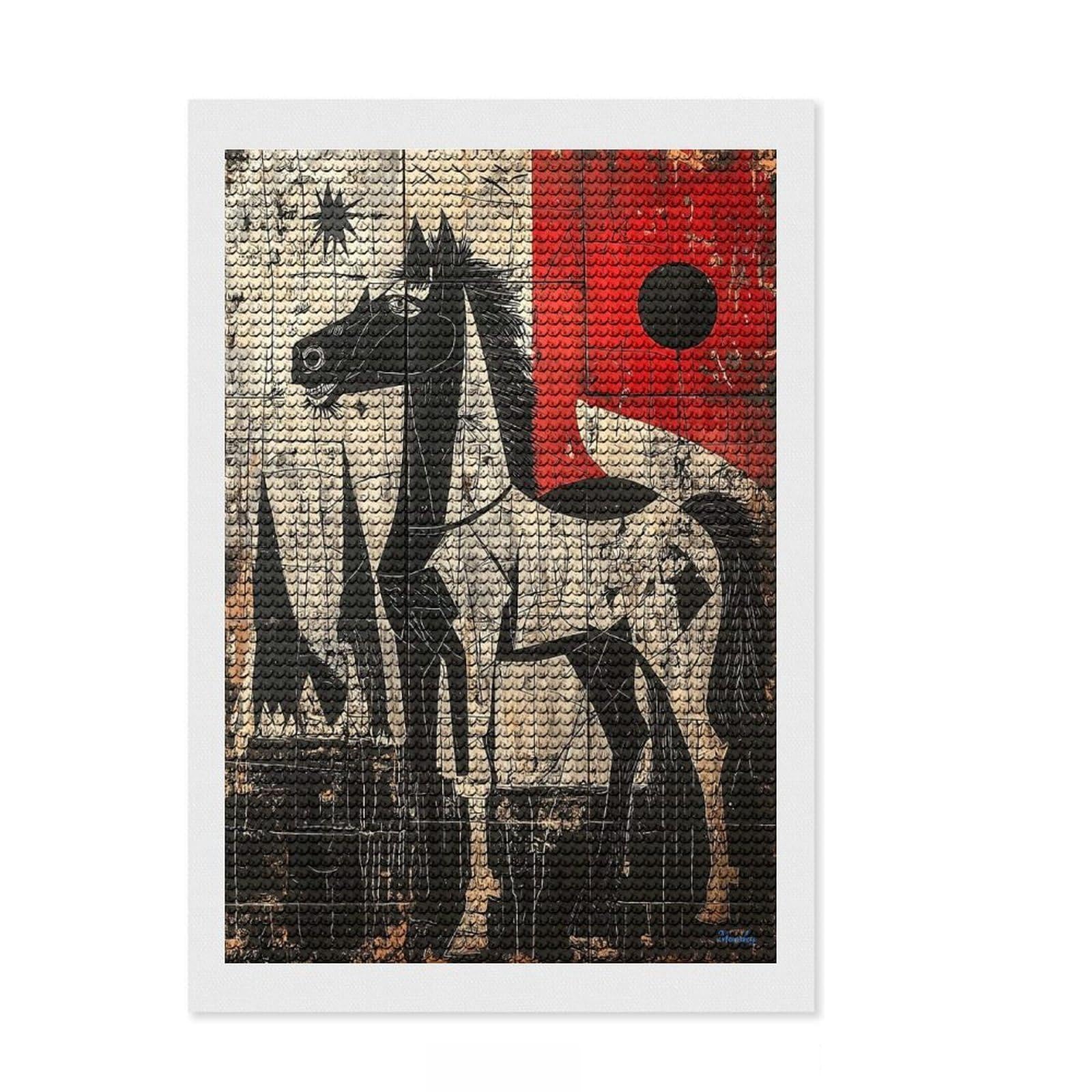 Junmoney Abstract Horse Contemporary Expressionist Reimagining Diamond Painting Set 8"x12", Sparkling Round Gems, Satisfying Creative Project, Fun Craft Experience, Office Decor