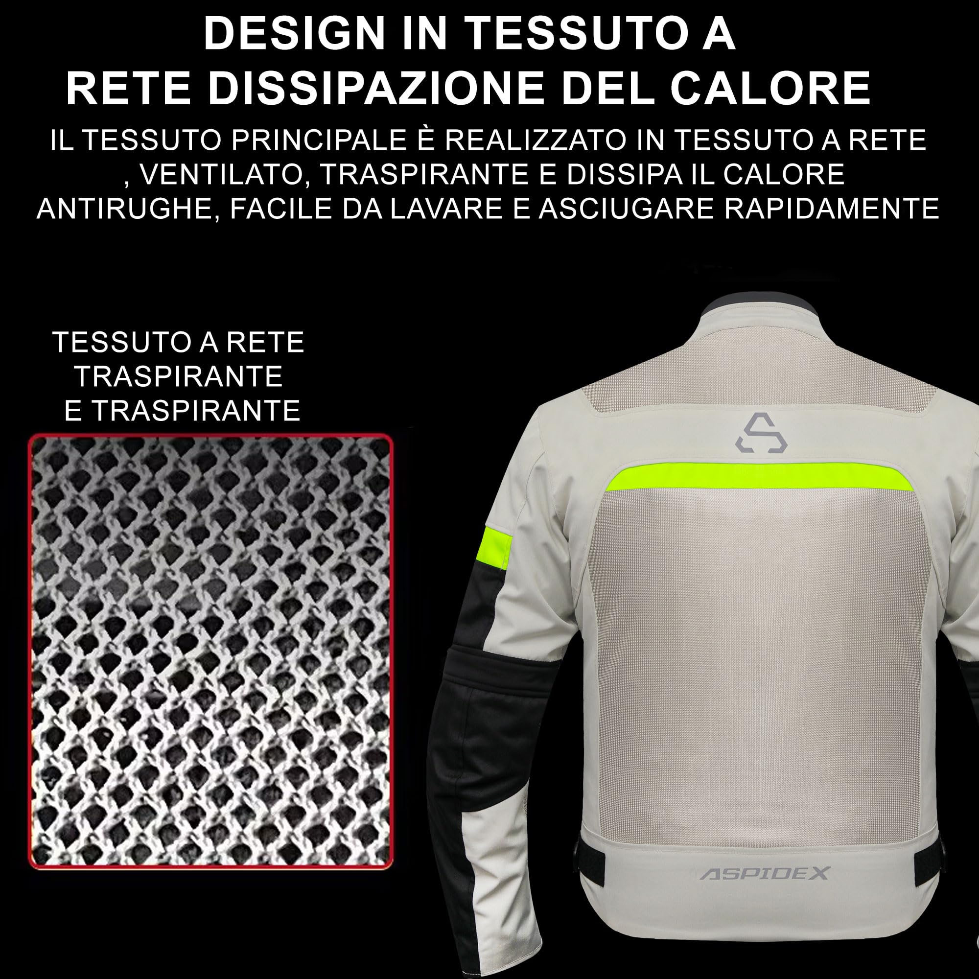 GIUBBOTTO MOTO ESTIVO ASPIDEX CERTIFICATO CON PROTEZIONI OMOLOGATE IN TESSUTO
