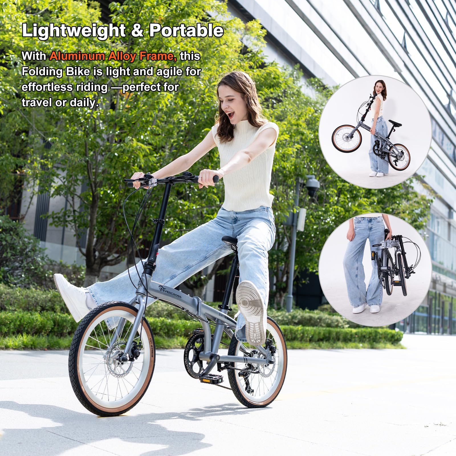 EVERCROSS EM1 Bici Pieghevole per Adulti e Ragazzi dai 12 Anni – Ruote 20", 7 Velocità, Doppi Freni a Disco, Telaio in Alluminio Leggero, Peso 12,7 kg, 99% Pre-montata, Adatta ad Altezze 150-185 cm