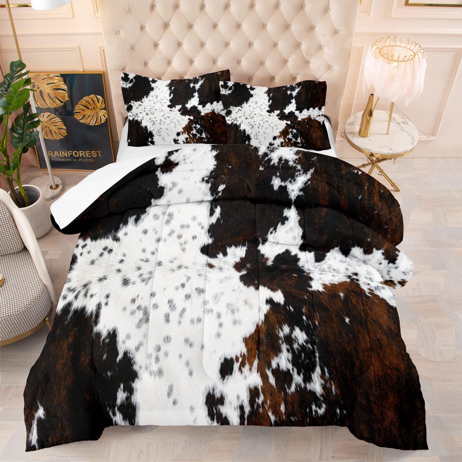 Tailor Shop Black White Cow Print Comforter Set Queen, Western Farmhouse Cow Print Bedding in A Bag, Rustic Cowhide Comforter Set with 2 Matching Pillowcases Bedroom Decor……