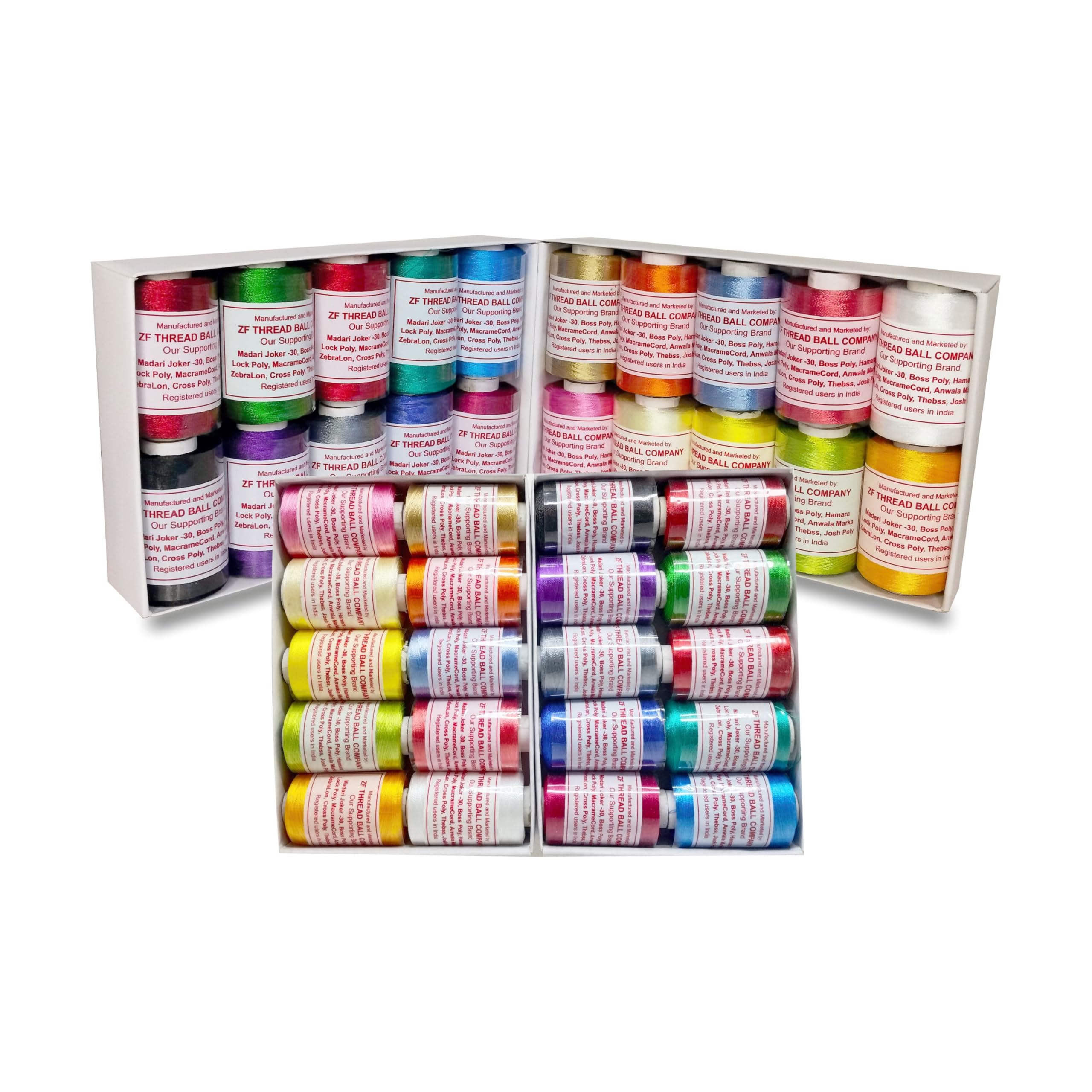 Zoohi Brand 30 Pcs Polyester Silk Embroidery Threads, Barik (Thin) 0.20 MM, 900m Spool, for Embroidery Machines, Jewellery Making (3, Basic Color) 2