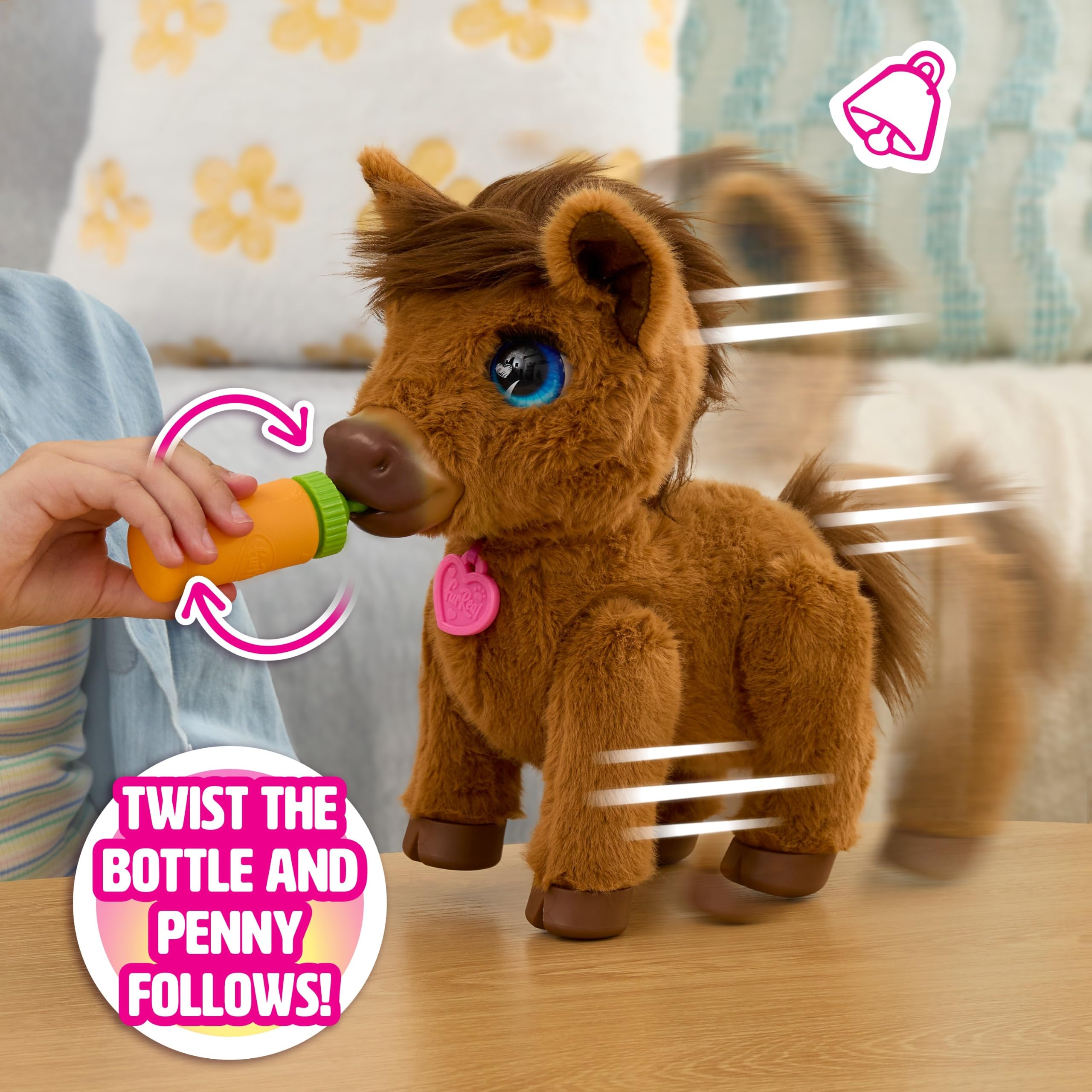 Peluche Interactivo Penny The Feed & Prance Pony de furReal | con más de 50 sonidos y reacciones, camina al activar el biberón, funciona con 4 pilas AA (incluidas), a partir de 4 años