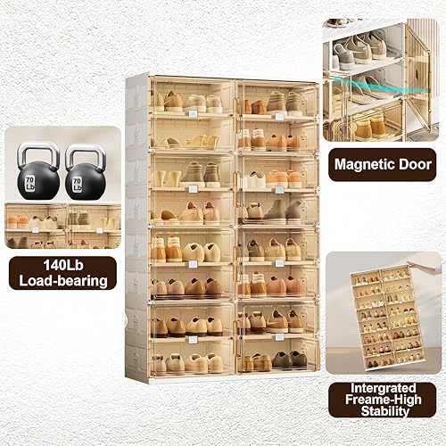 Miniatura 3 de 36 pares de gabinetes de almacenamiento de zapatos de instalación rápida de 3 pasos, caja de zapatos de plástico con puerta magnética transparente