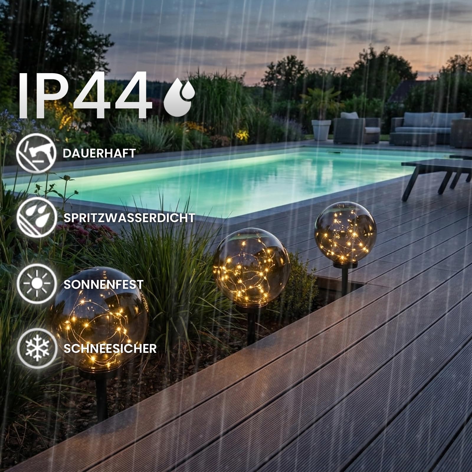 Lumiled 4 Stück Solar Kugelleuchte Gartenleuchte mit Erdspieß Solarlampe Dämmerungssensor IP44 Warmweiß Rauchgrau Ø30 cm Wegeleuchte für Garten Terrasse Weg