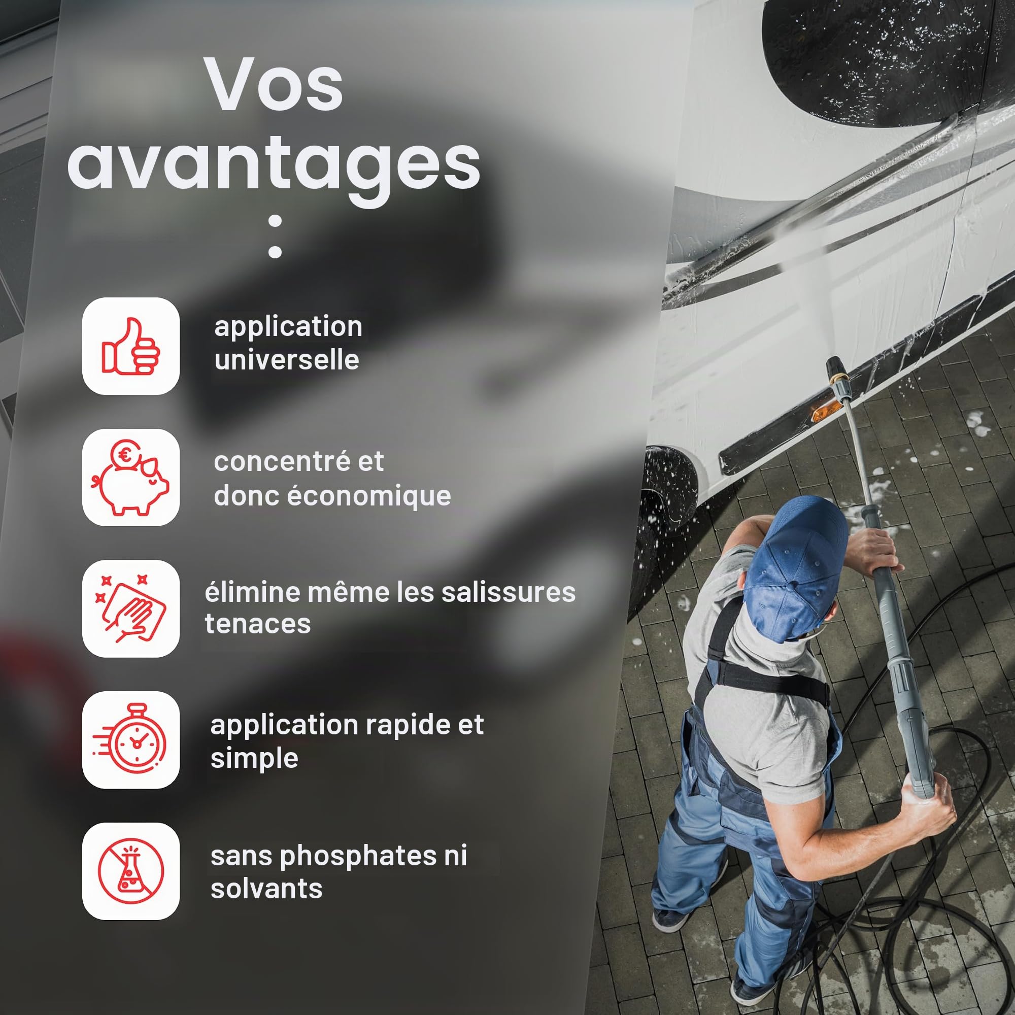 Element Nettoyant concentré pour caravane, camping-car, 5 l, pour bâches, bateaux, bus, élimine facilement les saletés les plus tenaces