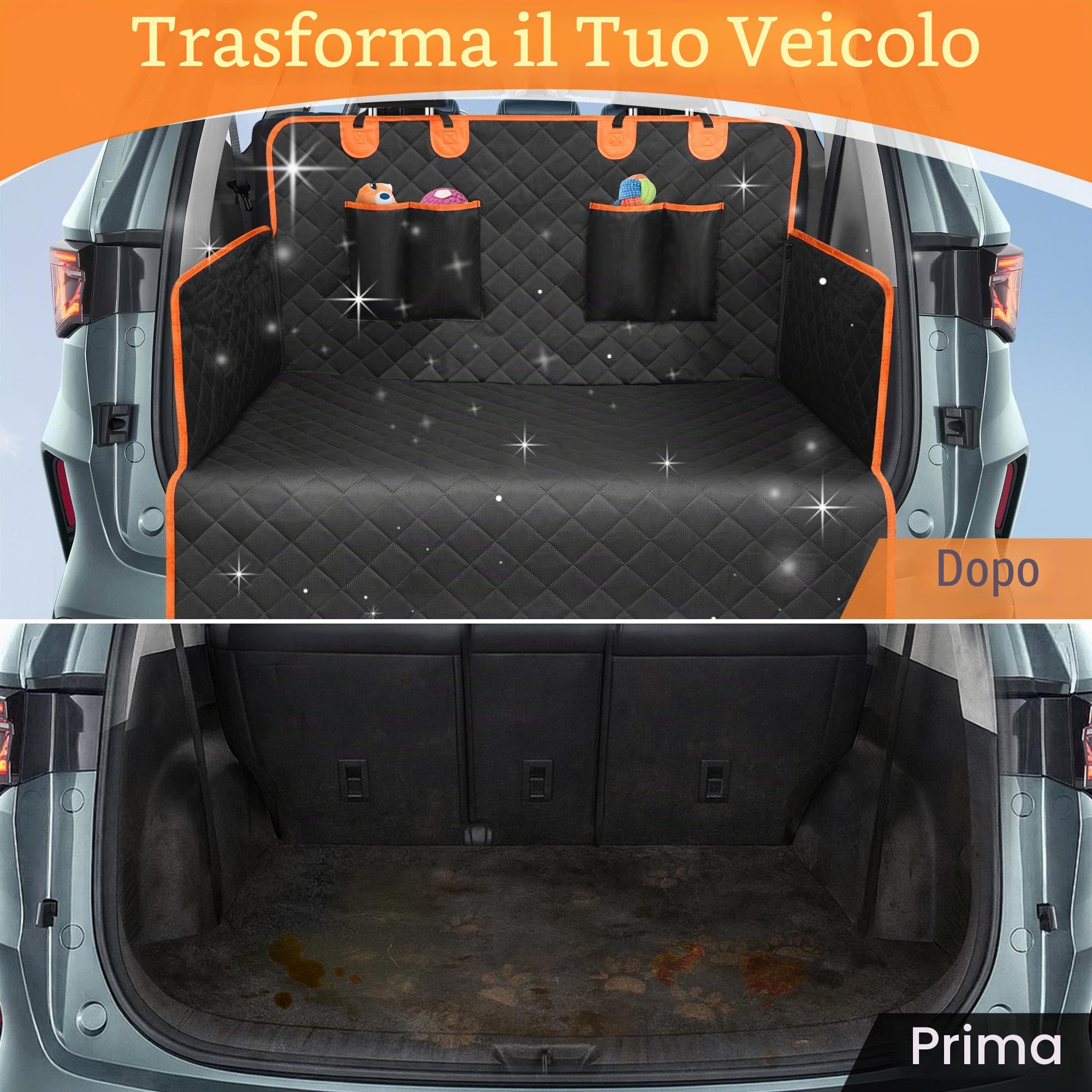 Telo Auto per Cani - Telo Bagagliaio Auto Per cani con Protezione Laterale e Paraurti,Impermeabile & Antiscivolo & Graffi & Resistente,Telo Cane Auto Bagagliaio Facile da Pulire