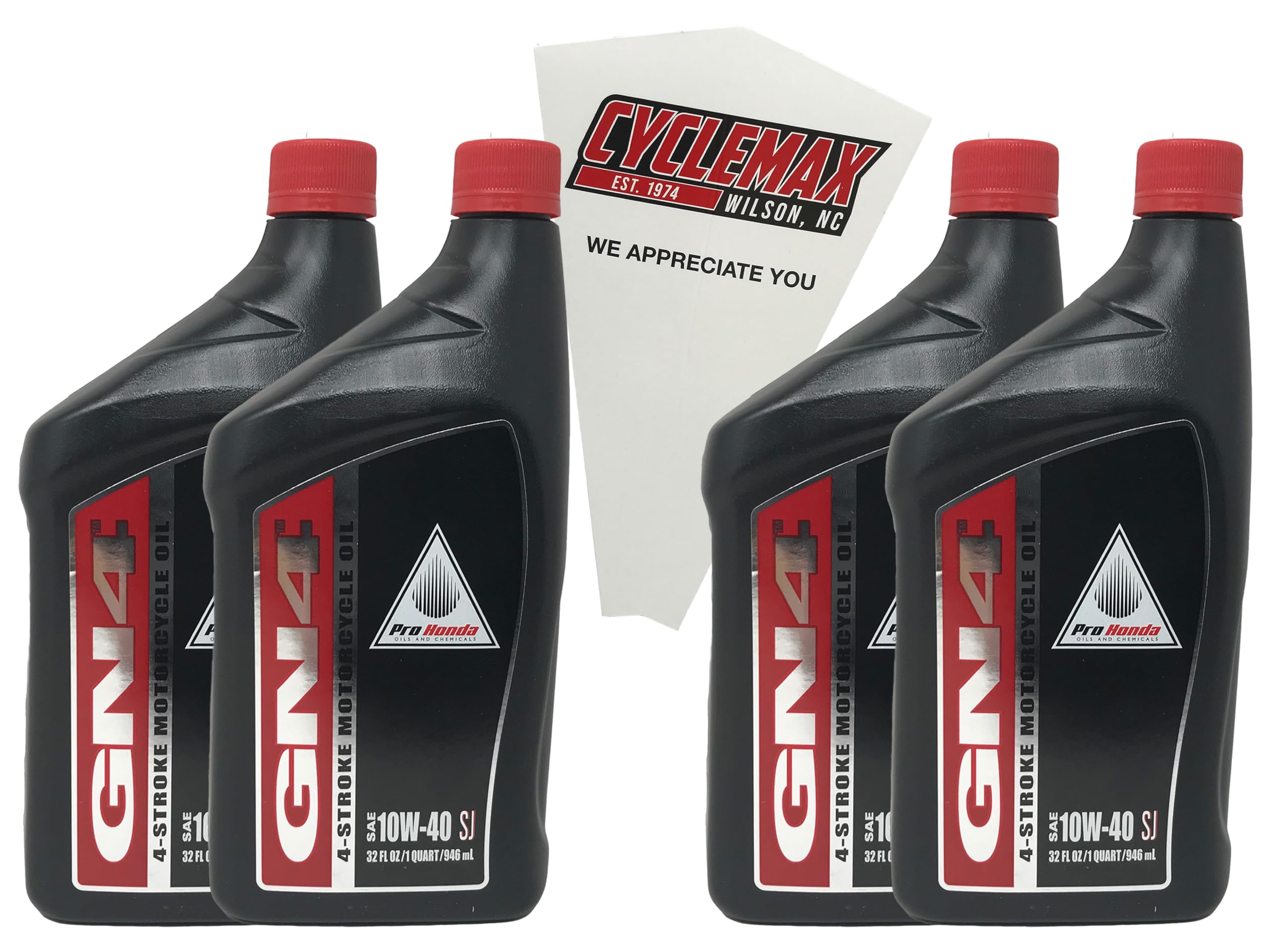 Cyclemax Four Pack compatible with Honda GN4 Engine 10W-40 Oil 08C35-A141M01 Contains Four Quarts and a Funnel