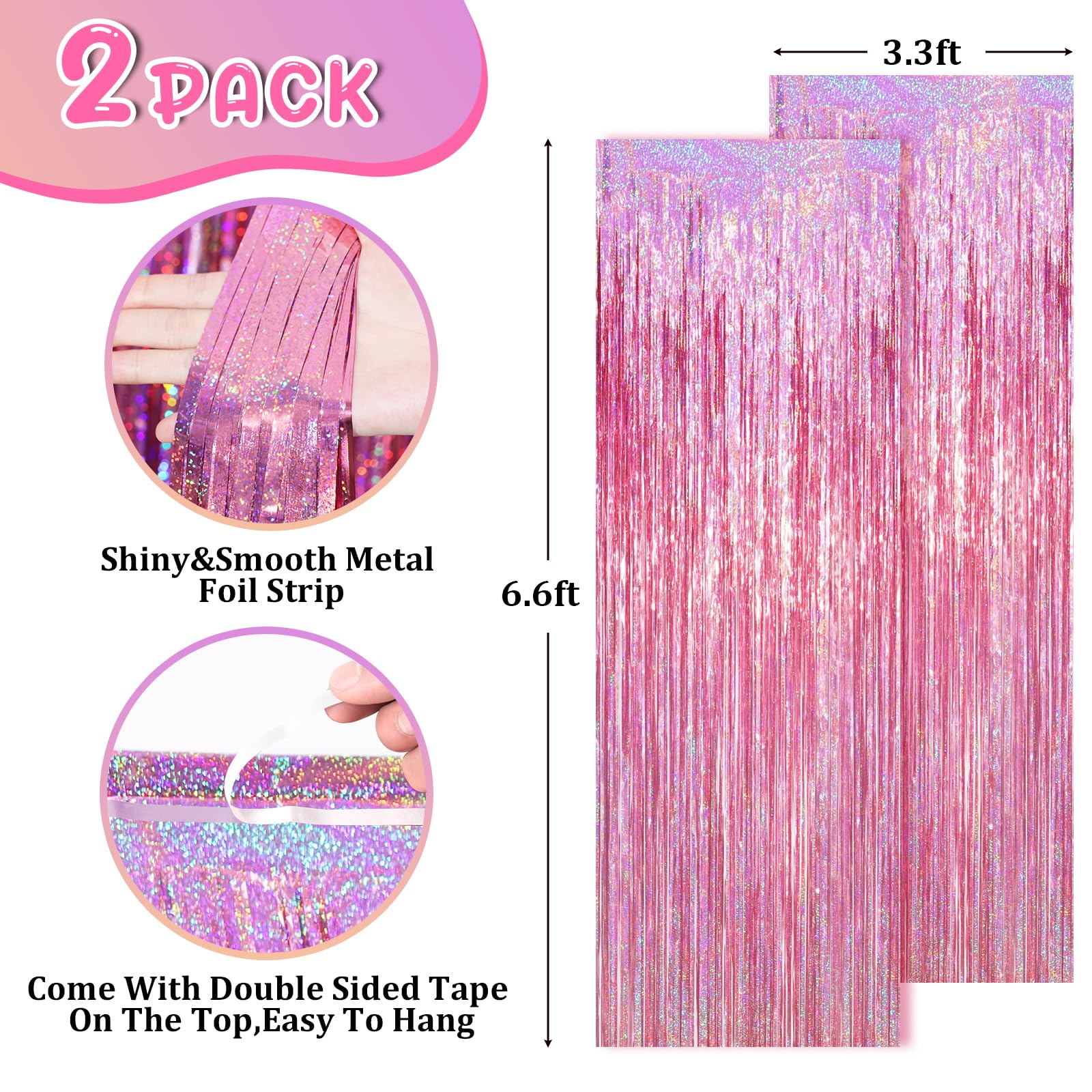 Pink Foil Fringe Backdrop - 3.3x6.6ft -7