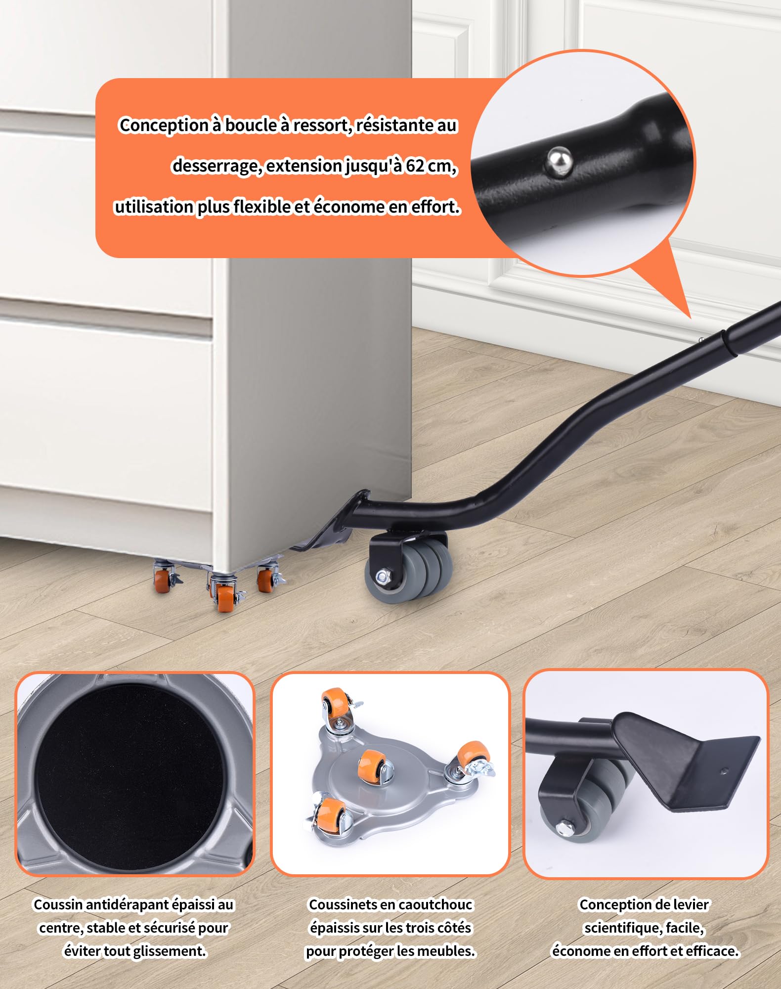 Set Sollevatore Mobili NIUXX Con Ruote - Capacità 350 Kg, Per Spostare Divani, Armadi, Frigoriferi - Foto 8