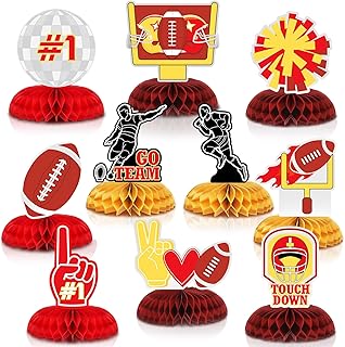 10 Pcs Football Party Honeycomb Centerpiece Red and Gold Football Tabletop Decorations in My Era Table Toppers for Birthday Party Game Day Tailgate Supplies