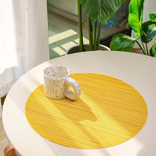 Miniatura 5 de FunWheat Juego de 4 manteles individuales de vinilo lavables para mesa de comedor, fáciles de limpiar (redondo, amarillo, 4 piezas)