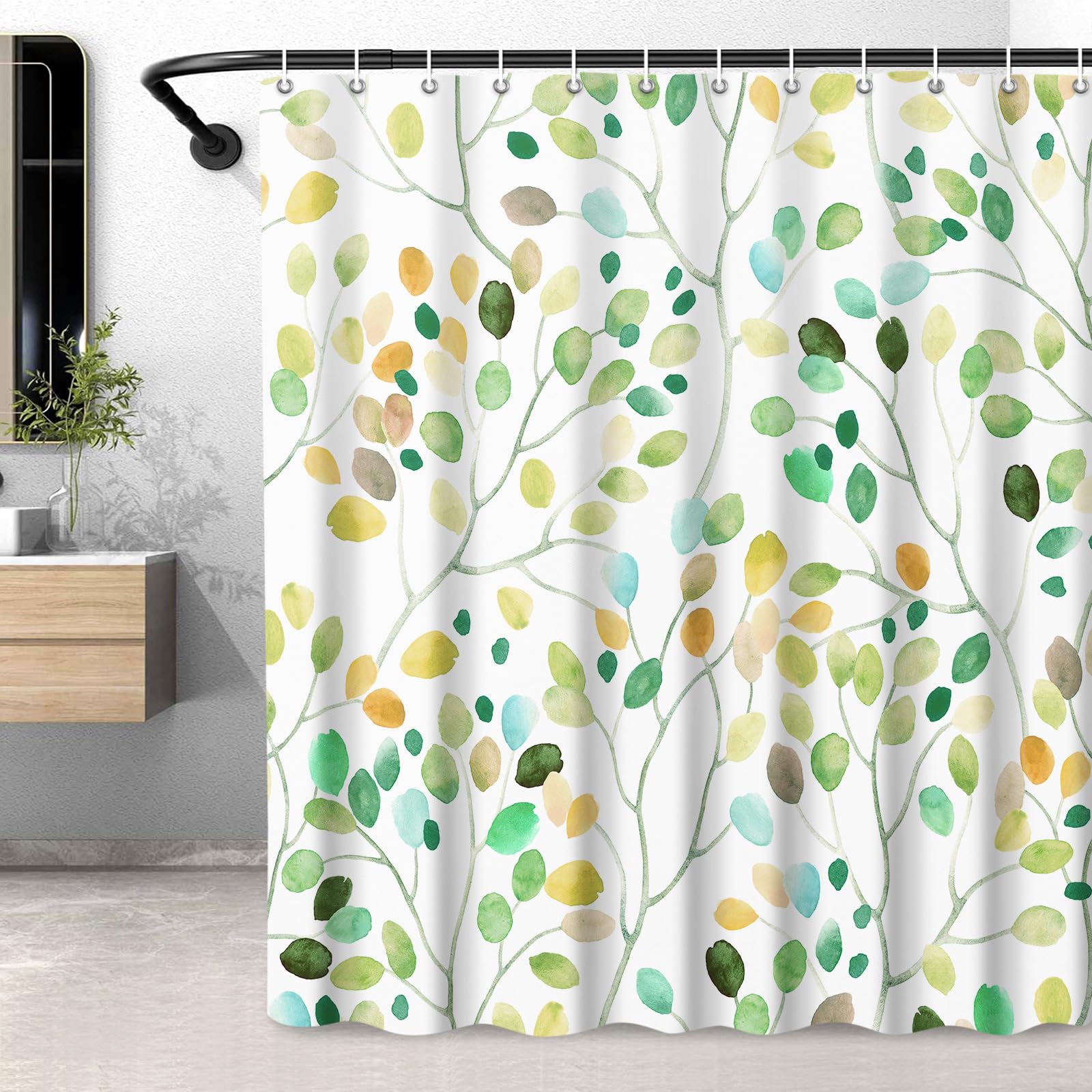 LXBNI Sage Green Shower Curtain, Floral Shower Curtains for Bathroom, Colorful Leaf Polyester Fabric Curtains Home Decoration, Modern Flower Waterproof Bath Curtain with Plastic Hooks, 72x72 Inch — image 1