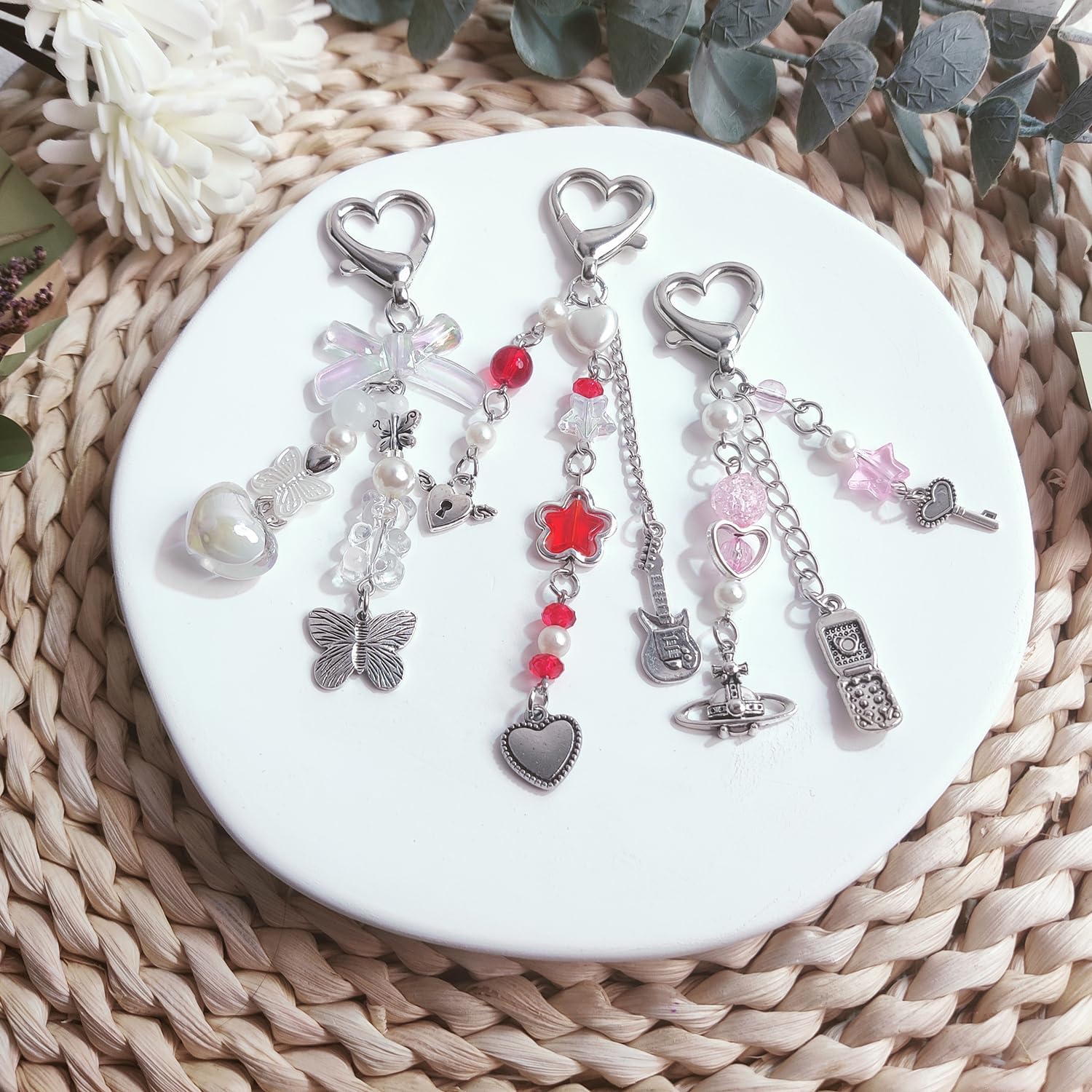 Cute Keychain Aesthetic Y2K Keychain Accessories Heart Butterfly Strawberry Bear Key Chain for Keys Bags Women Gifts - Image 2