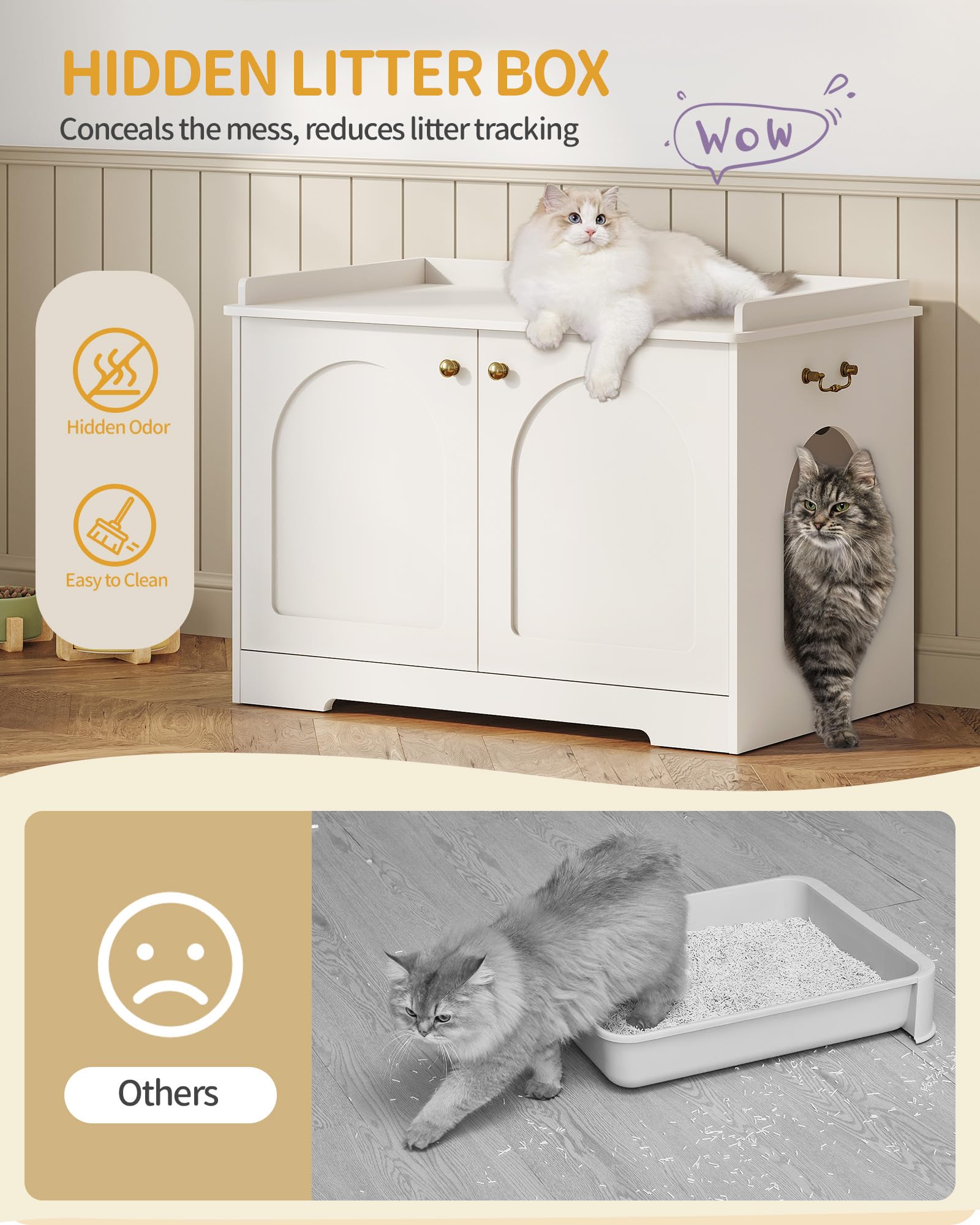 Hzuaneri Mobile Lettiera per Gatti Maniglie,80cm Bianco,Armadietto Lettiera | 80 x 50 x 57 cm Casetta per Gatti con Porta, Tavolino in Legno per la Casetta, Robusto Armadietto per Gatto, CB05703X