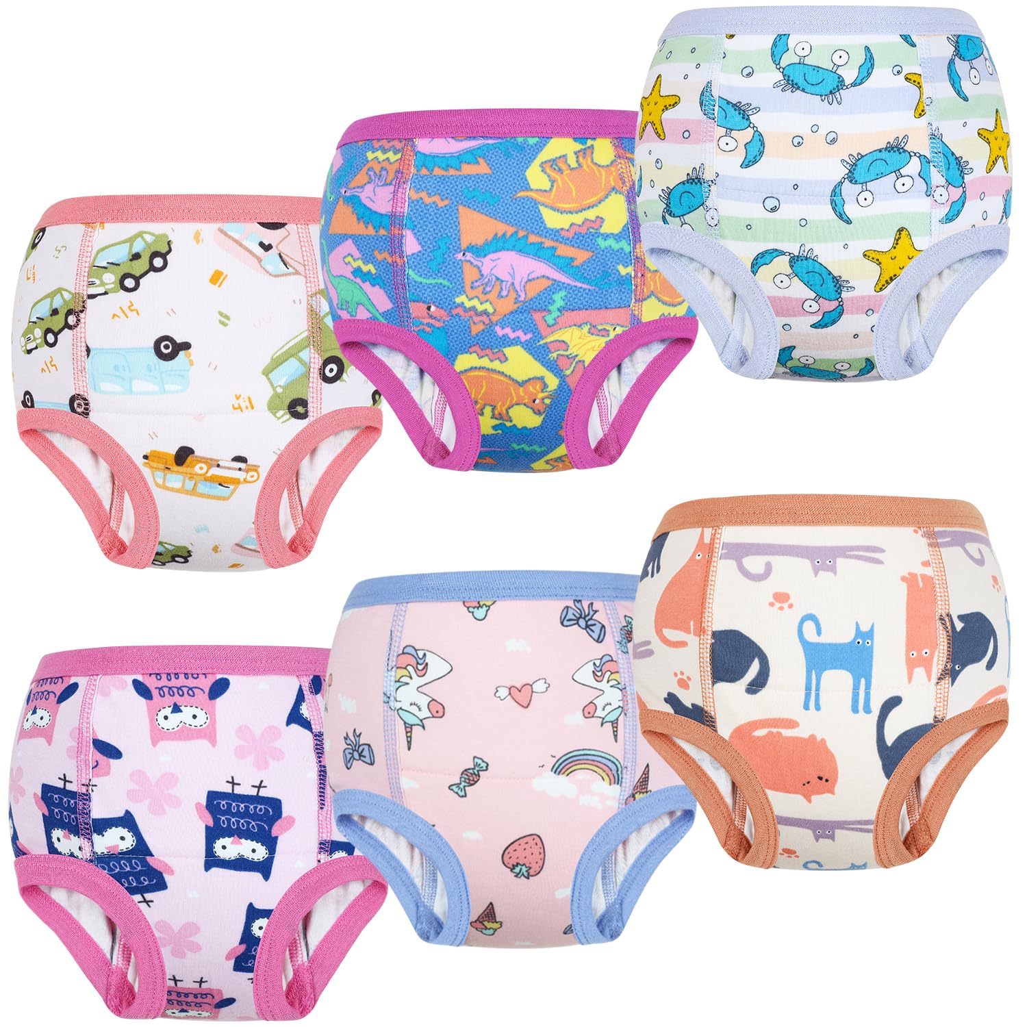 FLYISH DIRECT Lot de 6 culottes d'apprentissage de la propreté pour filles et garçons, 100 % coton absorbant, sous-vêtements d'apprentissage de la propreté pour tout-petits, culottes d'apprentissage