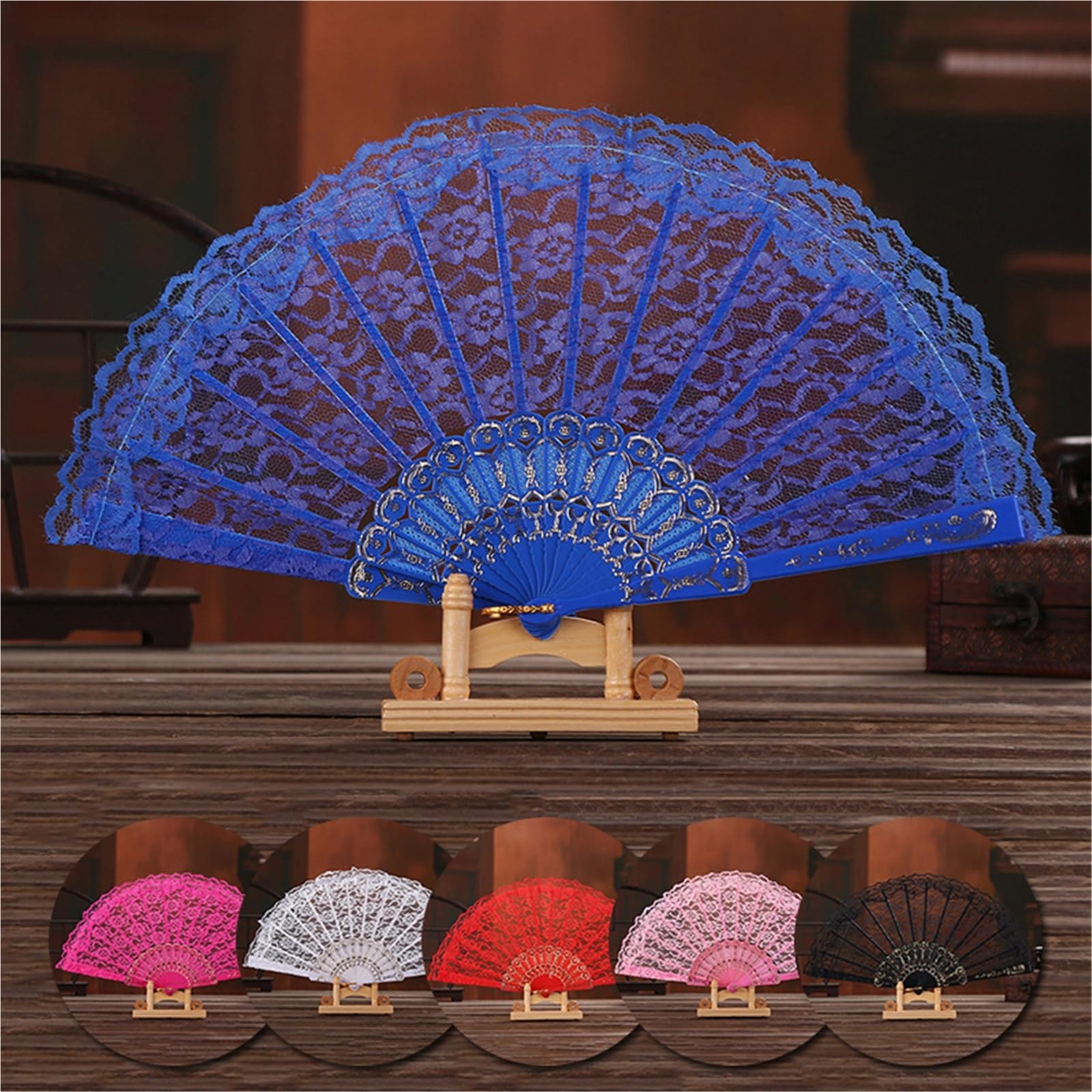 Ladies Lace Hand Fan Black White Cloth Folding Fans Hand Fan for Wedding Party Dance Fan Ornament para Mujeres Festival Club Fiesta Baile(Color4)