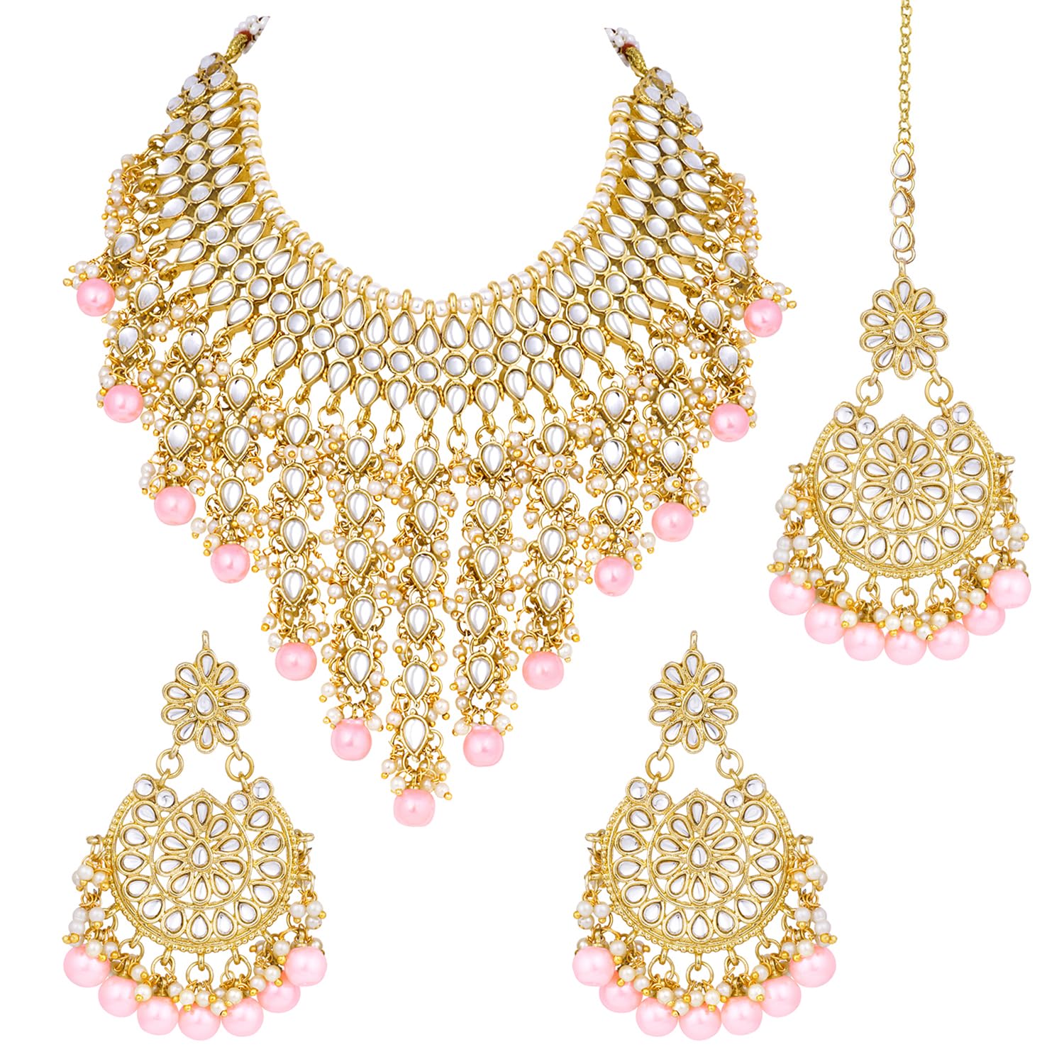 Peora Traditional Kundan & Pearl Drop Pink Choker Necklace Earring Set with Maang Tikka for Women (B07R1YF1PT) Amazon Price History, Amazon Price Tracker