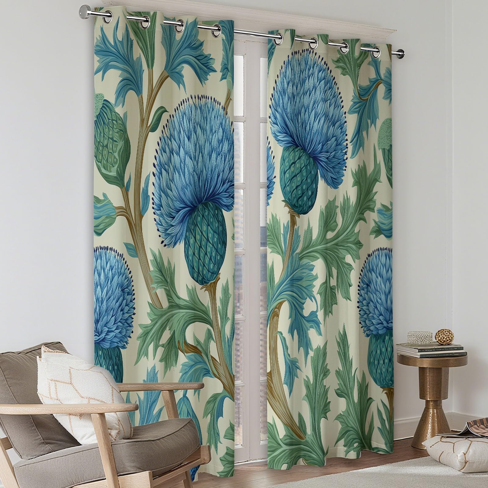 Klasyczne kwiatowe botaniczne zielone liście zasłony zaciemniające zestaw 2 sztuk, 91,5 l x 214 H cm, izolacja termiczna i akustyczna do salonu, jadalni, biura, hotelu, zasłona kaszmirowa, redukcja