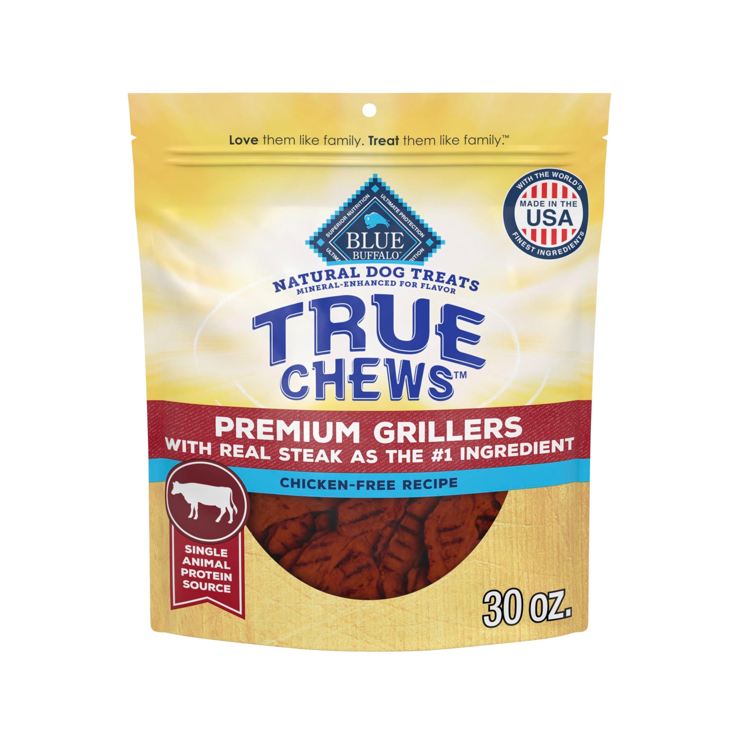 True Chews Premium Grillers Natural Dog Treats, Steak 30 oz bag