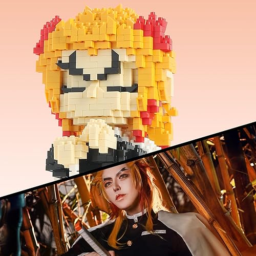 Vista 2 de MACTANO Figura de demonio de anime, micro juego de construcción Slayer Rengoku Kyoujurou, juguete de bloque de construcción para adultos, 1383 piezas