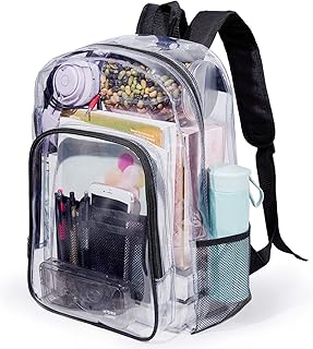 Jusdot Clear Backpack, Transparent Backpack Heavy Duty PVC See Through Backpacks Clear Bag for School, Workplace, Black