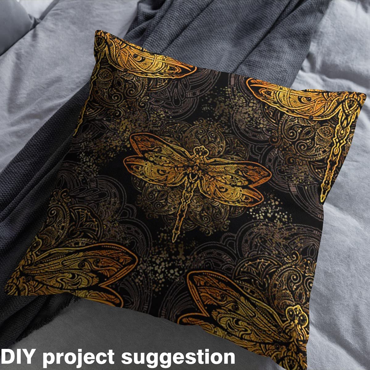 Dragonfly Upholstery Fabric,Ornamental Dragonfly Fabric by The Yard,Luxury Boho Mandala Fabric for Upholstery and DIY Projects,Outdoor Fabric,5 Yards,(L460*W150cm) Golden Black - Image 4